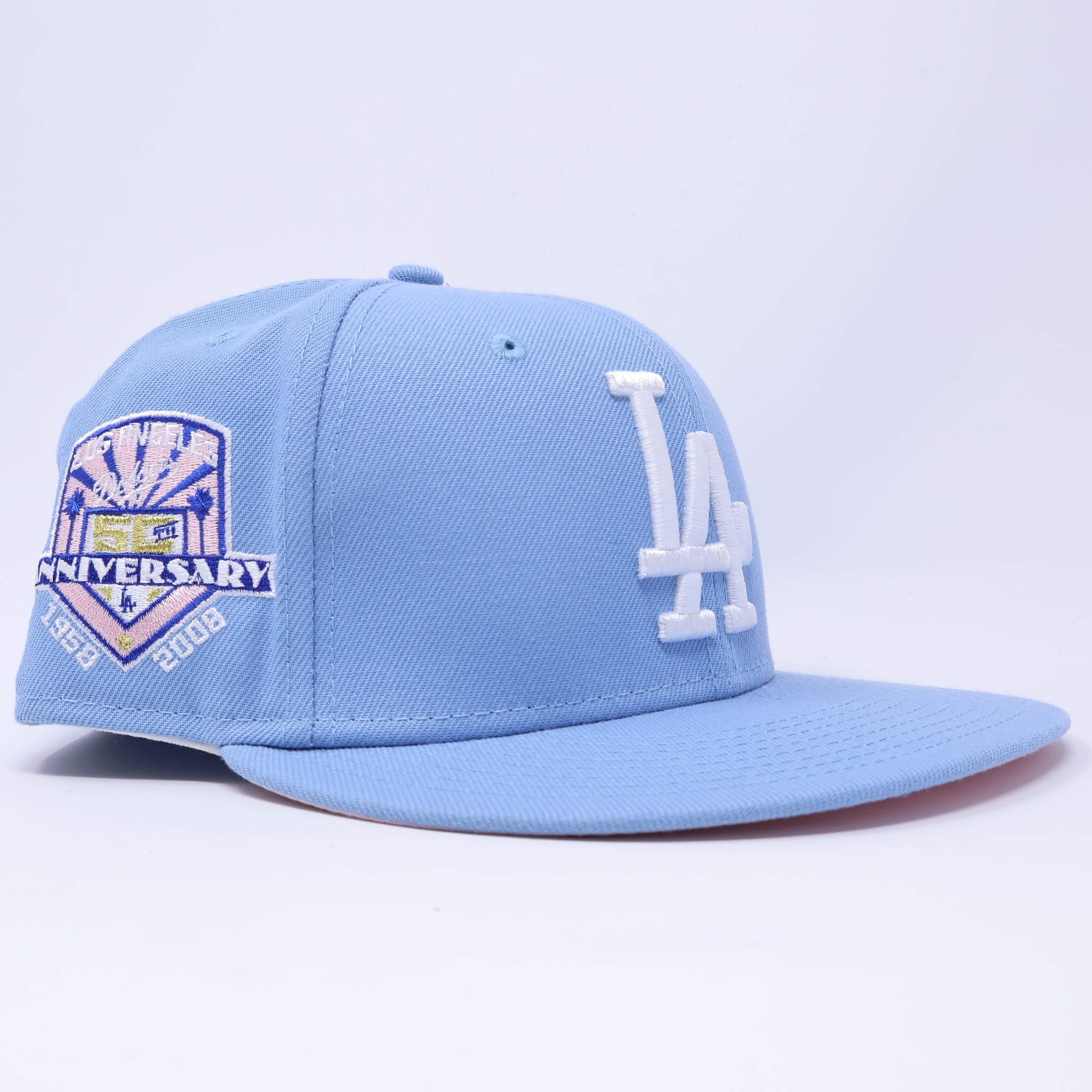 USED 7 Blue Los Angeles Dodgers 50th anniversary 59fifty New Era Fitted Hat Cap