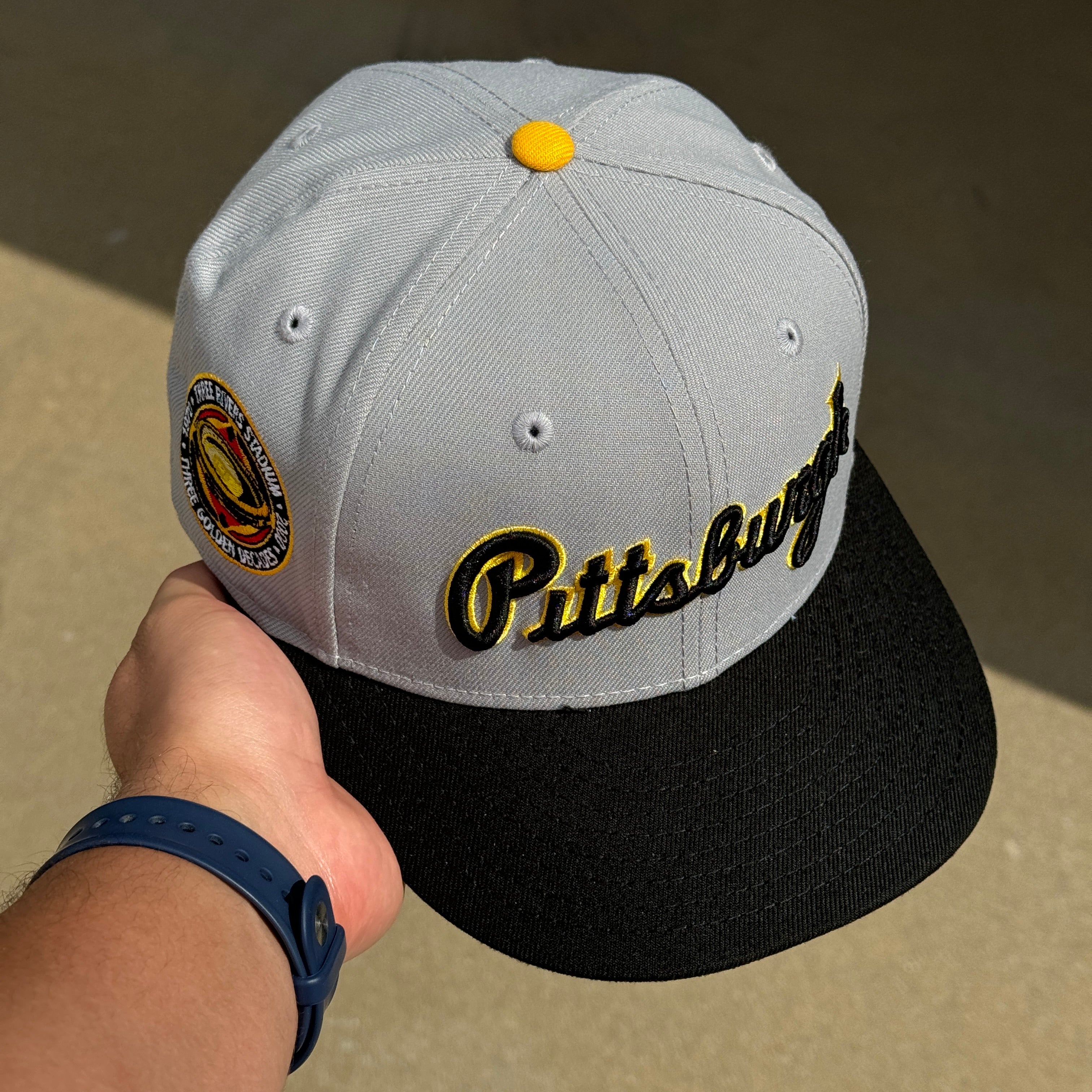 USED 1/8 Gray Pittsburg Pirates Three Rivers Stadium 59fifty New Era Fitted Hat Cap