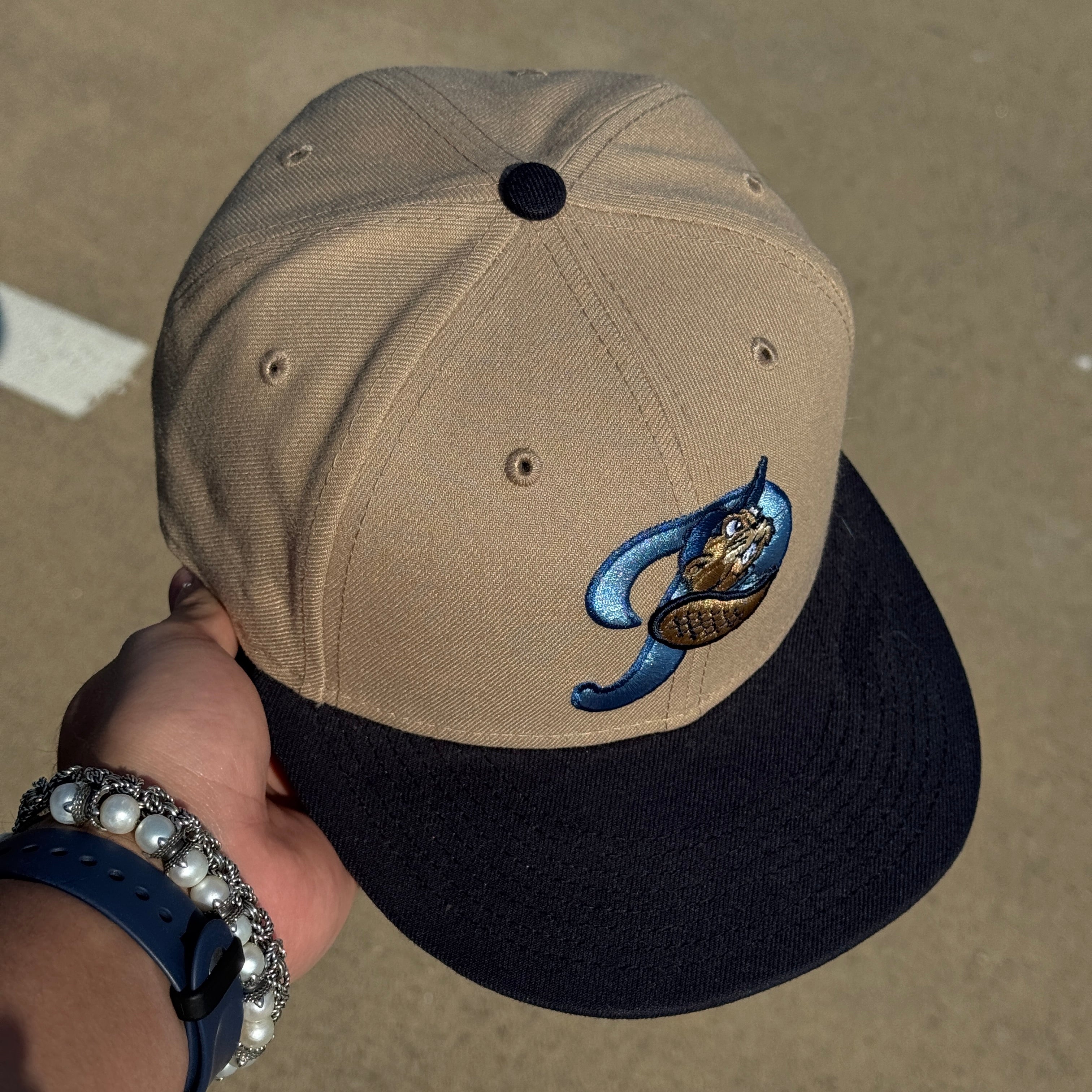 USED 1/8 Khaki Portland Beavers Minor League Simple 59fifty New Era Fitted Hat Cap