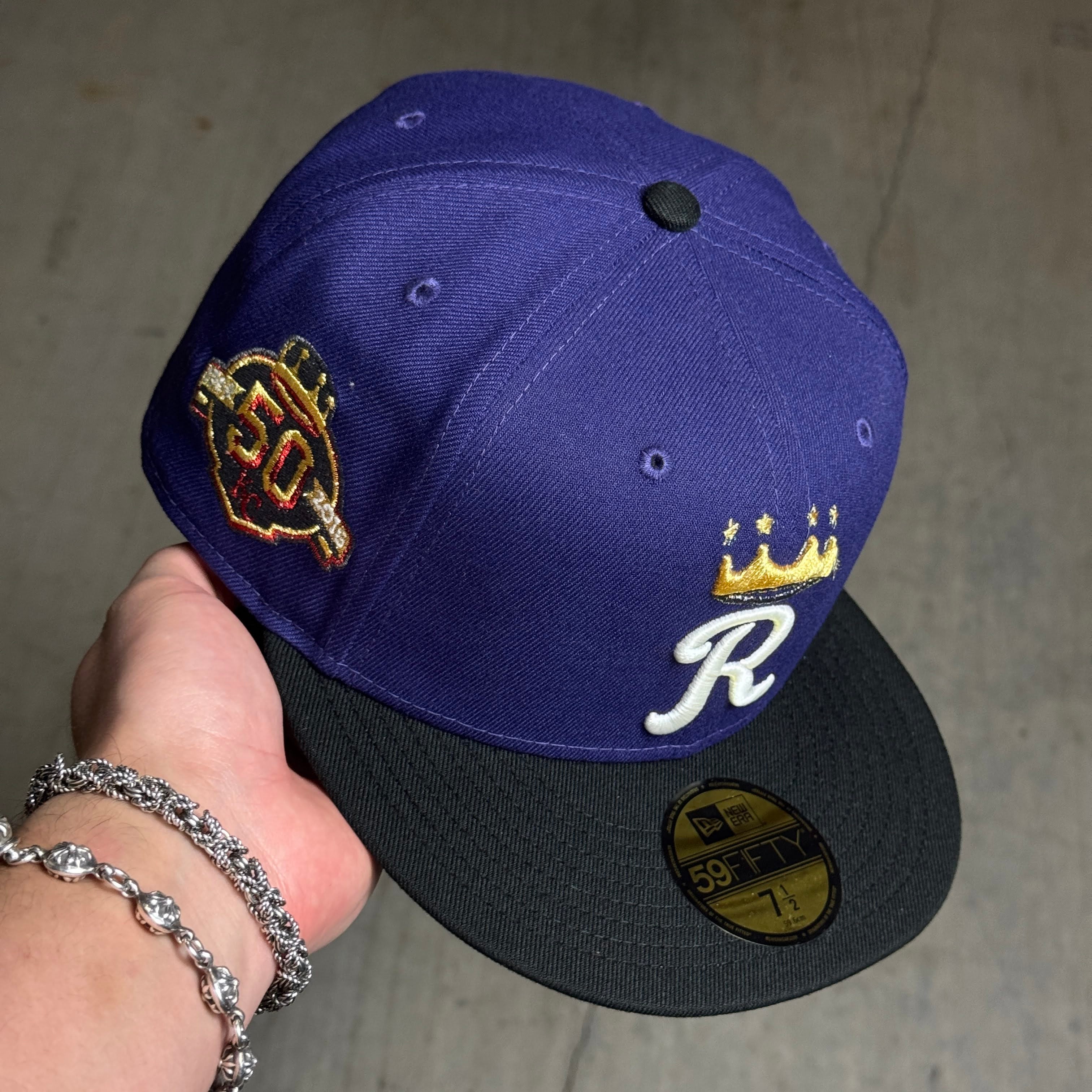 NWT 1/2 Purple Kansas City Royals 50th Anniversary 59fifty New Era Fitted Hat Cap