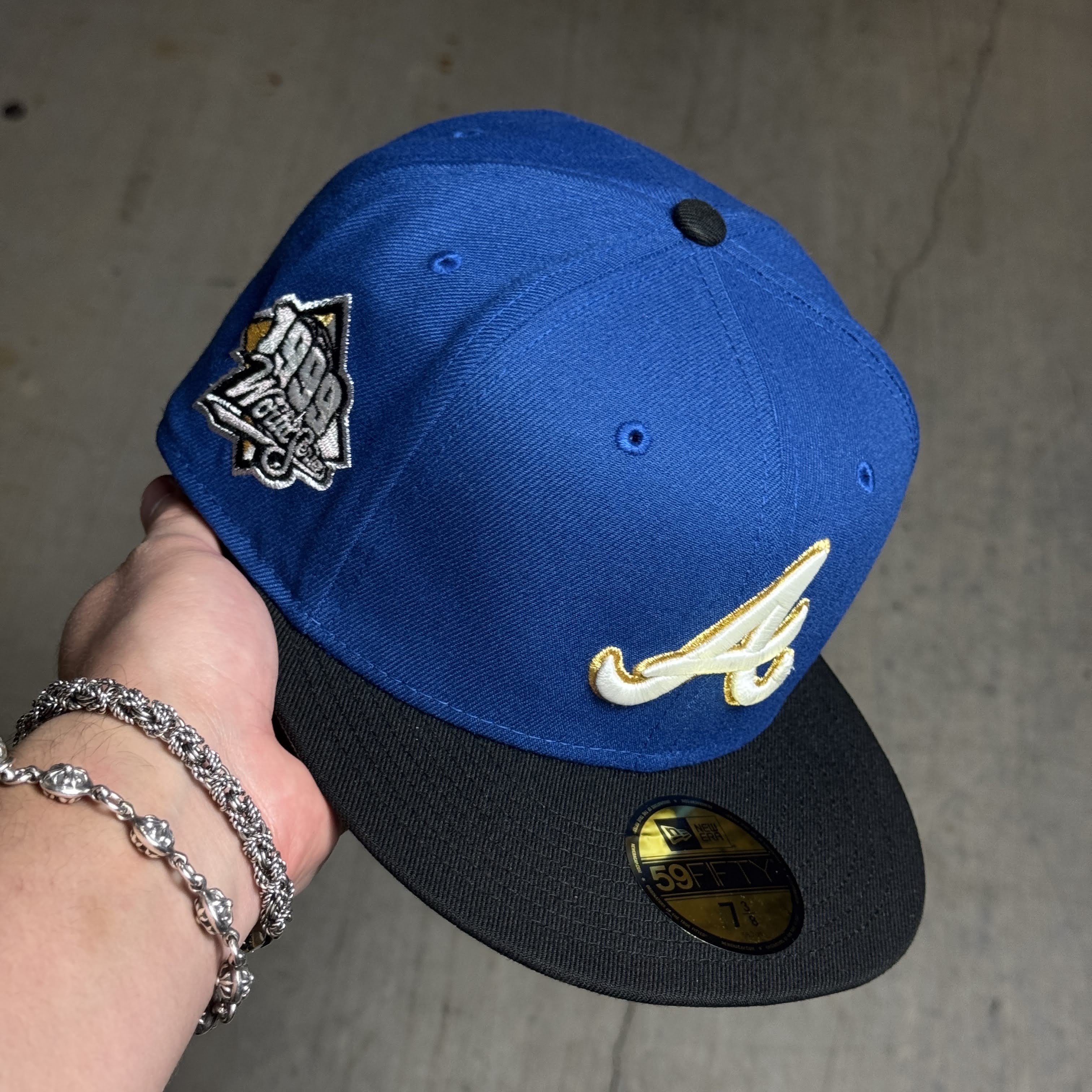NWT 3/8 Blue Atlanta Braves 1999 World Series 59fifty New Era Fitted Hat Cap