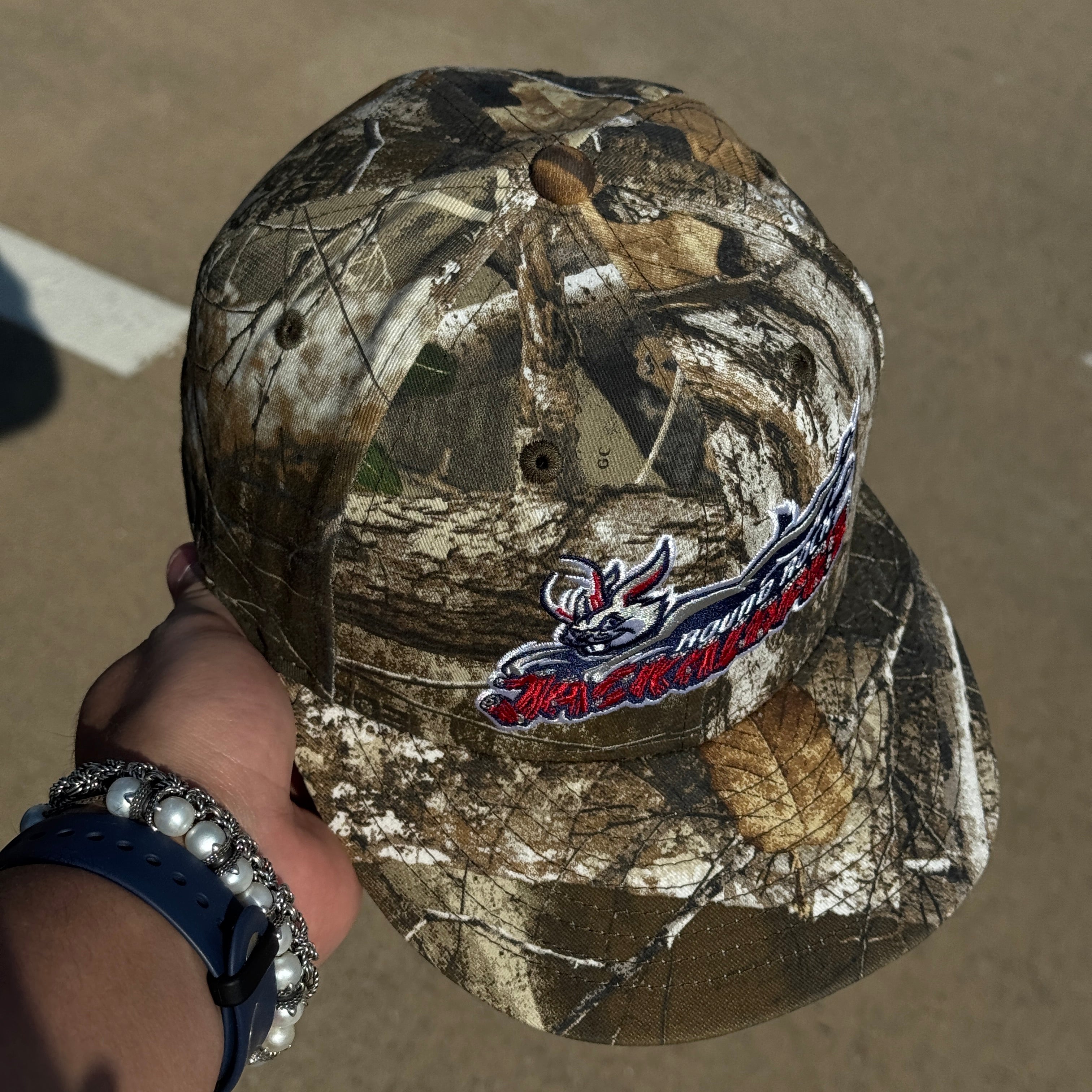 USED 1/8 Realtree Camo Round Rock Jackalopes 59fifty New Era Fitted Hat Cap