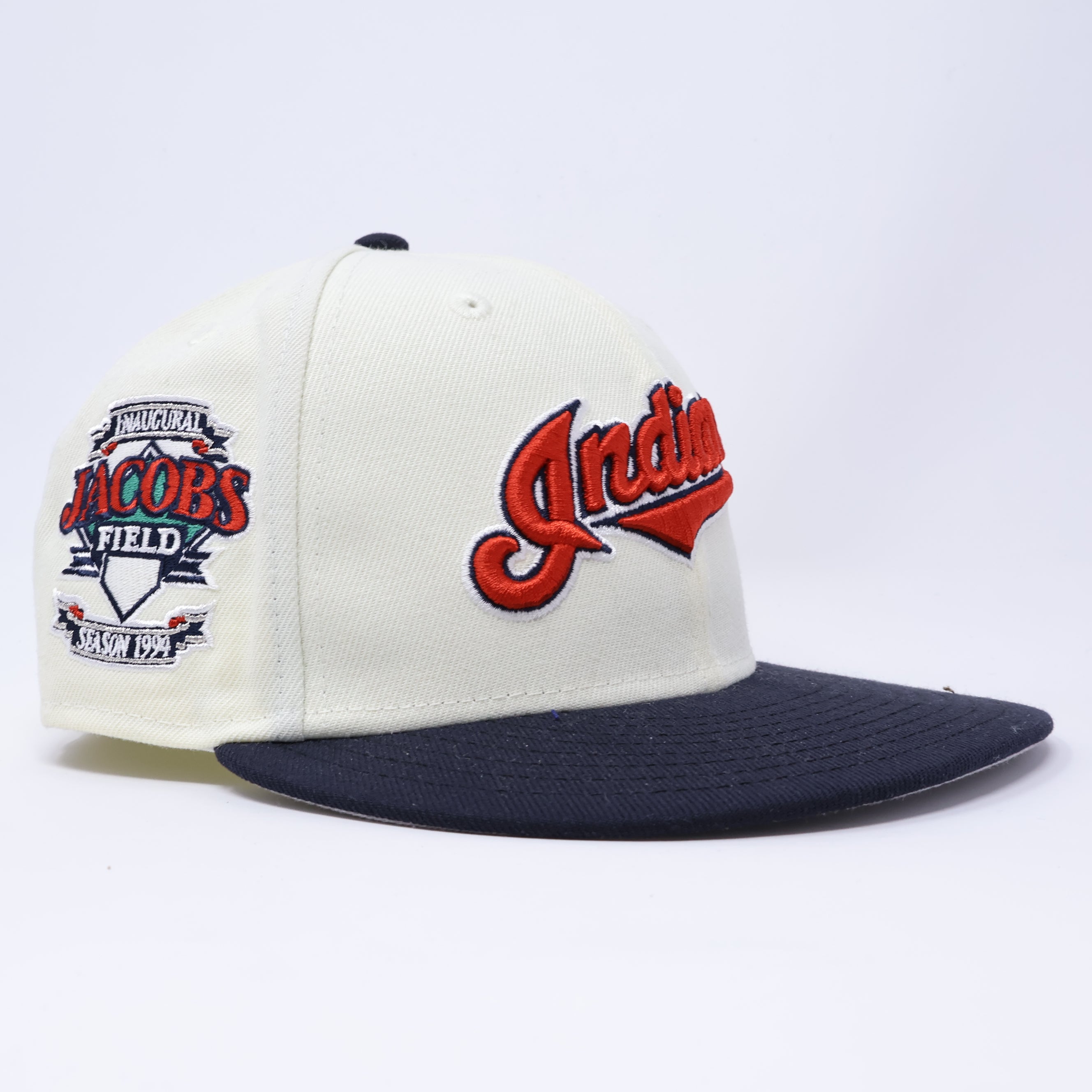 USED 6 7/8 Chrome Cleveland Indians Jacobsfield 59fifty New Era Fitted Hat Cap