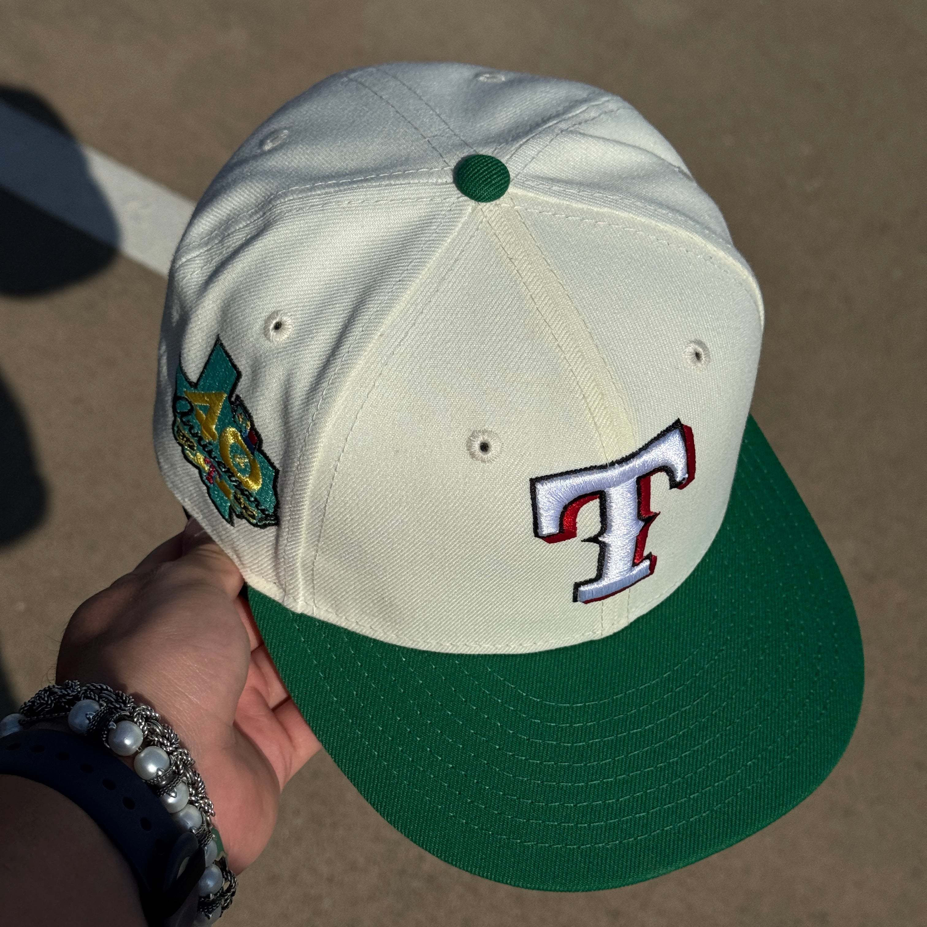 USED 1/8 Chrome Dallas Texas Rangers 40th Anniversary 59fifty New Era Fitted Hat Cap