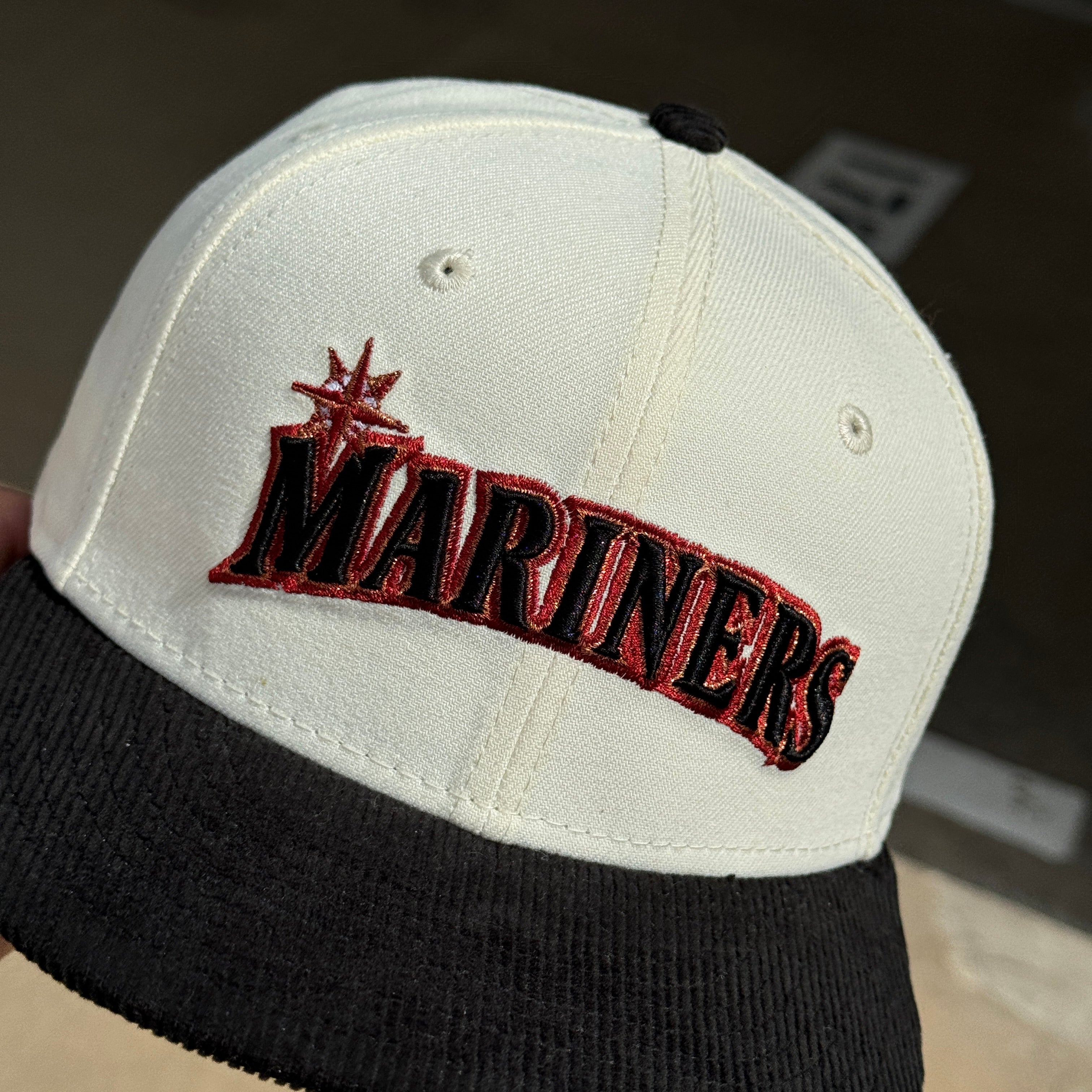 USED 1/8 Chrome Corduroy Seattle Mariners Simple Clean 59fifty New Era Fitted Hat Cap