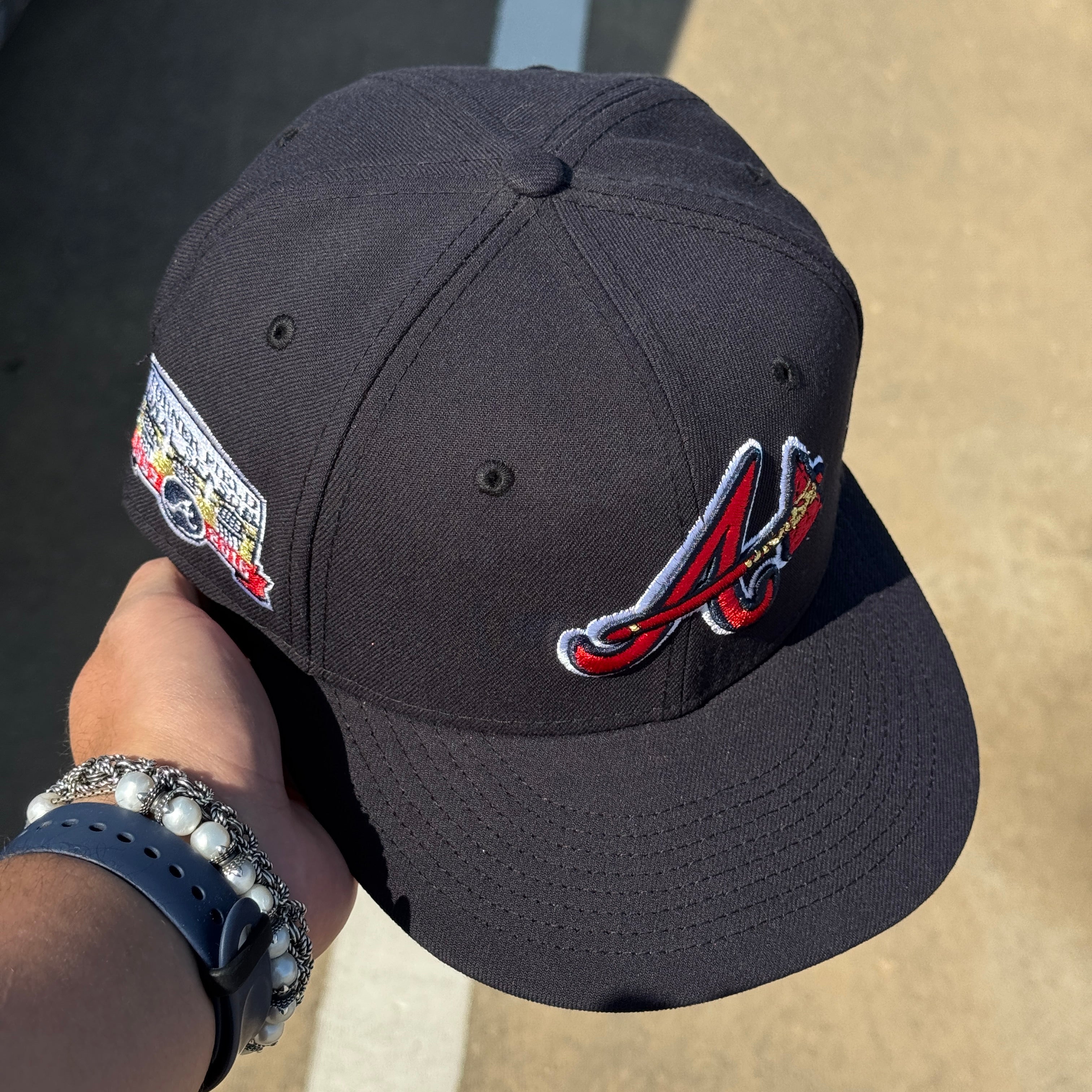 USED 1/8 Navy Atlanta Braves Turner Field 59fifty New Era Fitted Hat Cap