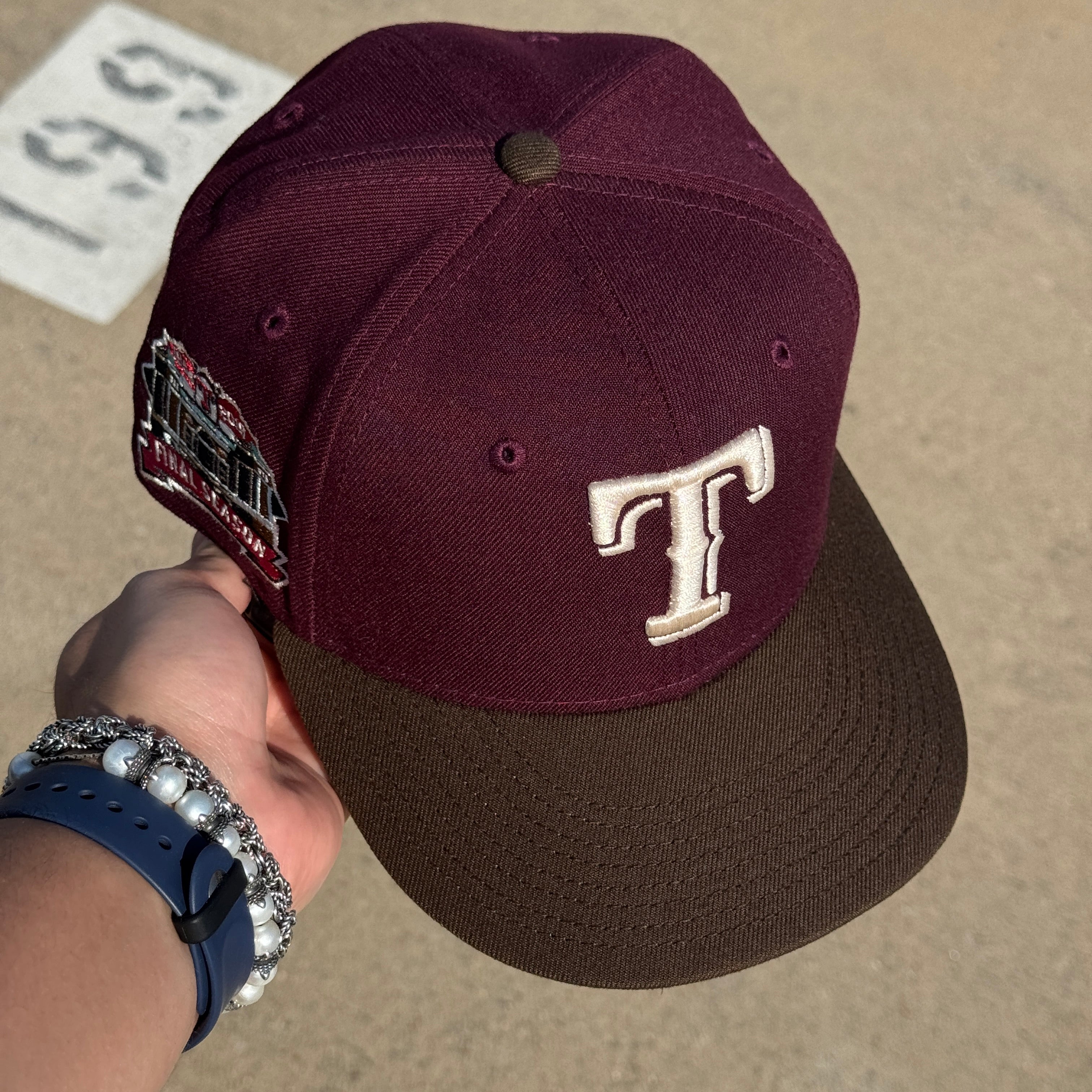 USED 1/4 Maroon Dallas Texas Rangers Final Season 59fifty New Era Fitted Hat Cap