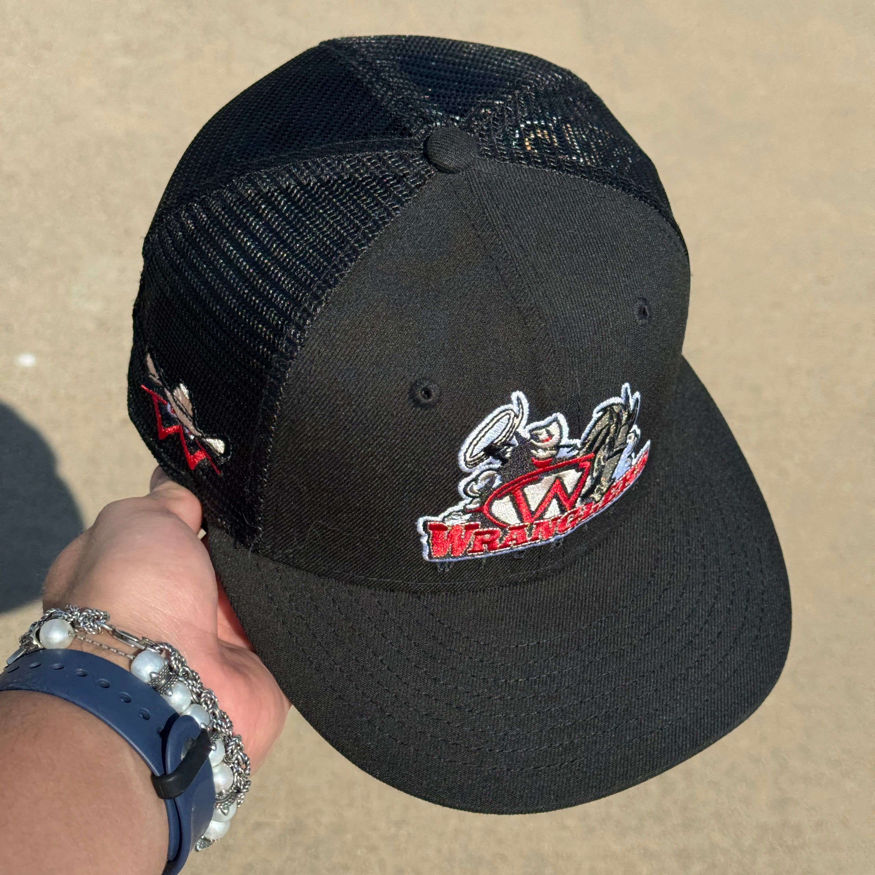 USED 1/4 Black Trucker Wichita Wranglers Minor League 59fifty New Era Fitted Hat Cap