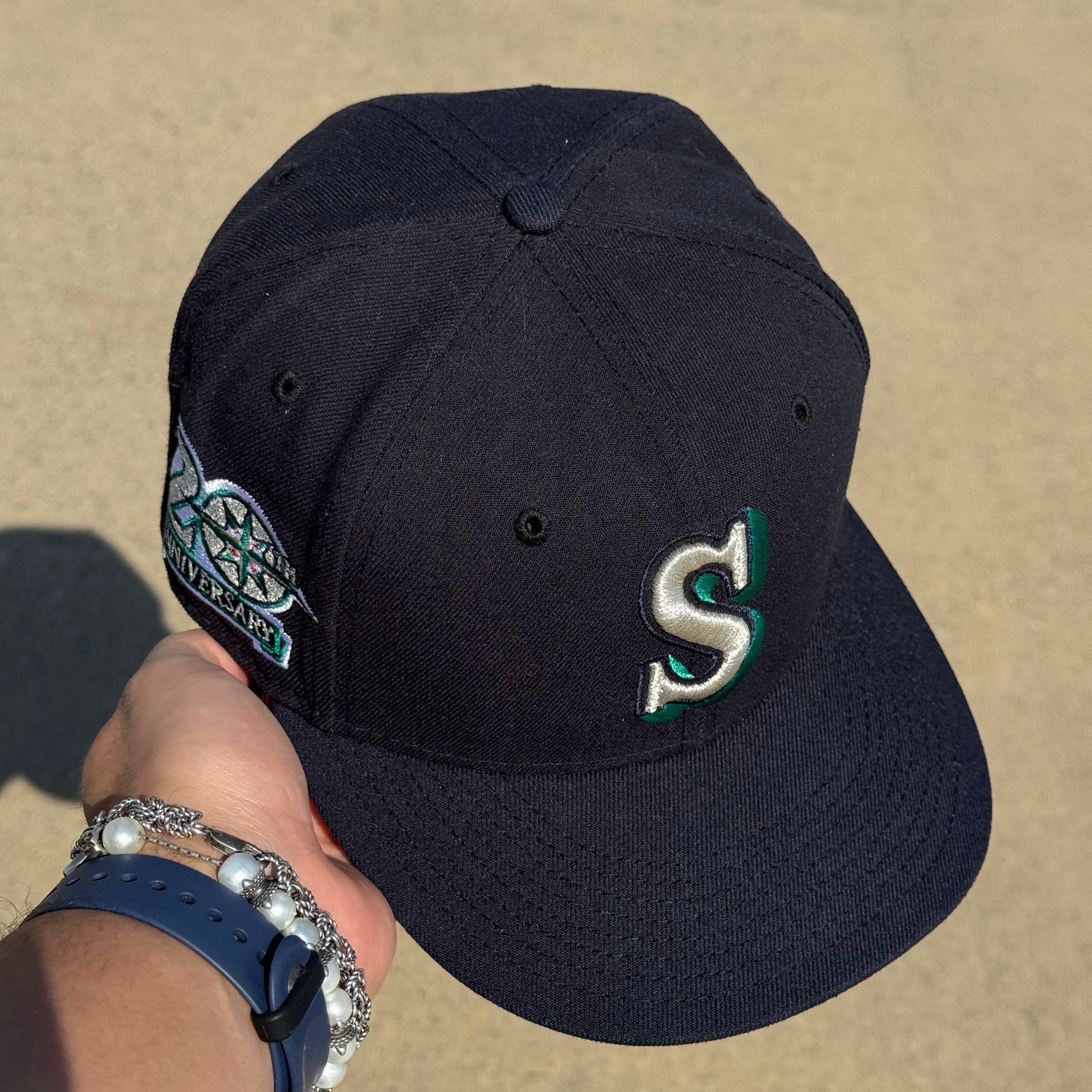 USED 1/8 Navy Seattle Mariners 20th Anniversary 59fifty New Era Fitted Hat Cap