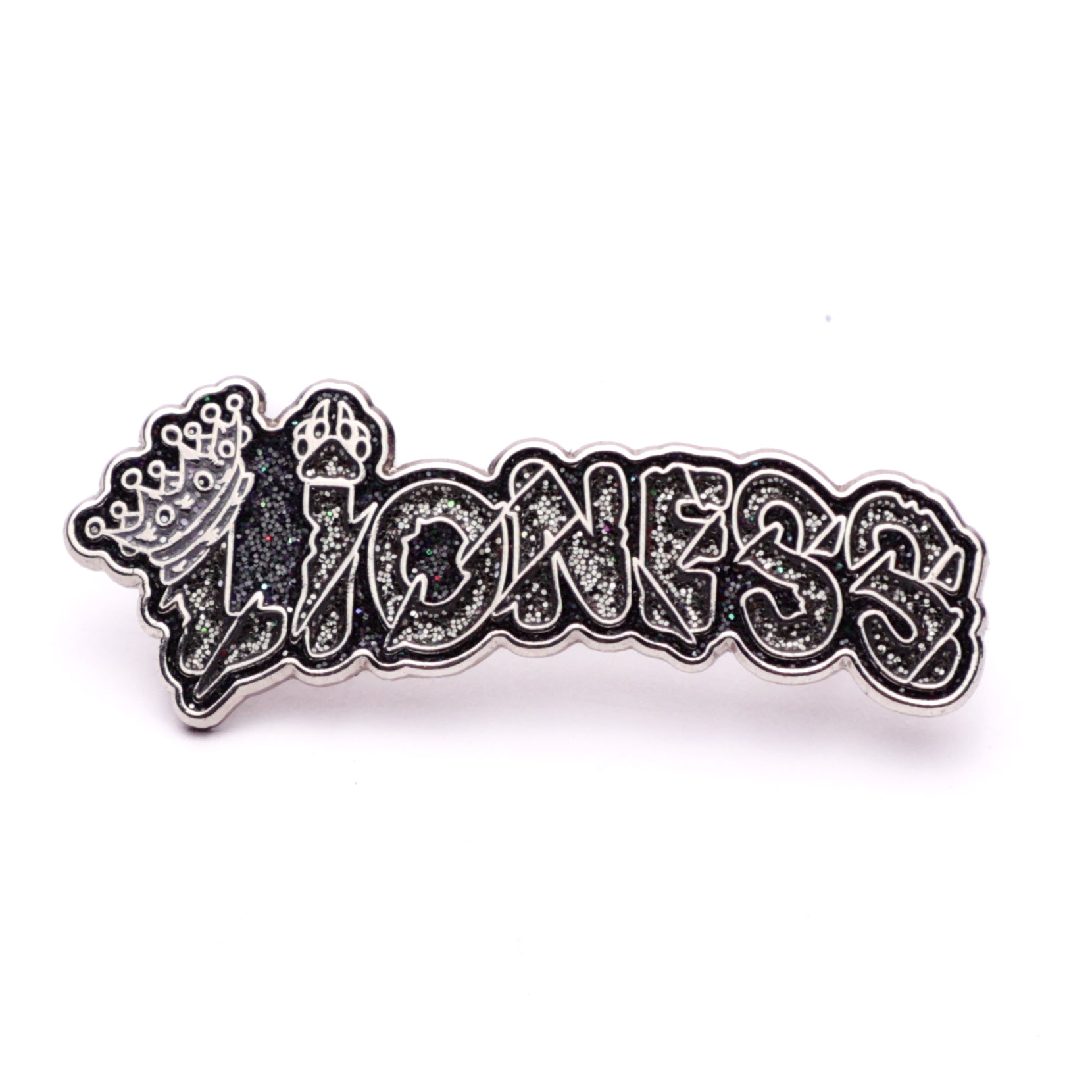 Silver Text Lioness Script Pin
