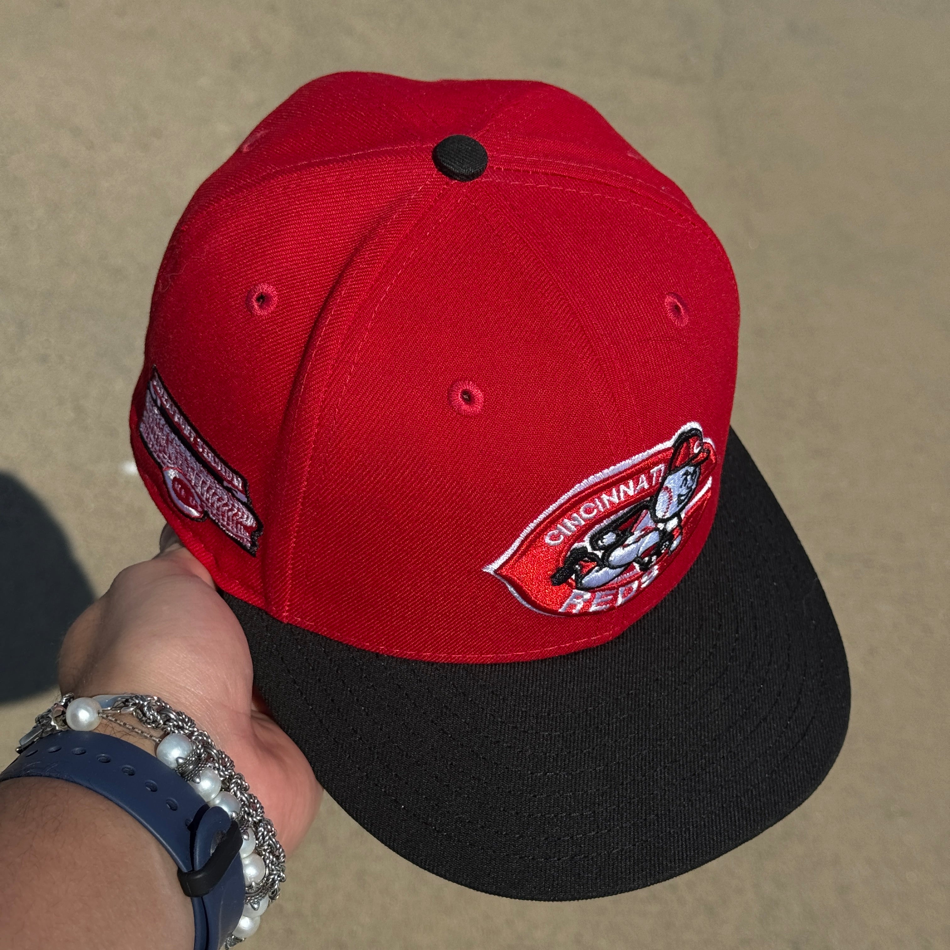 USED 1/8 Red Cincinnati Reds Riverfront Stadium 59fifty New Era Fitted Hat Cap