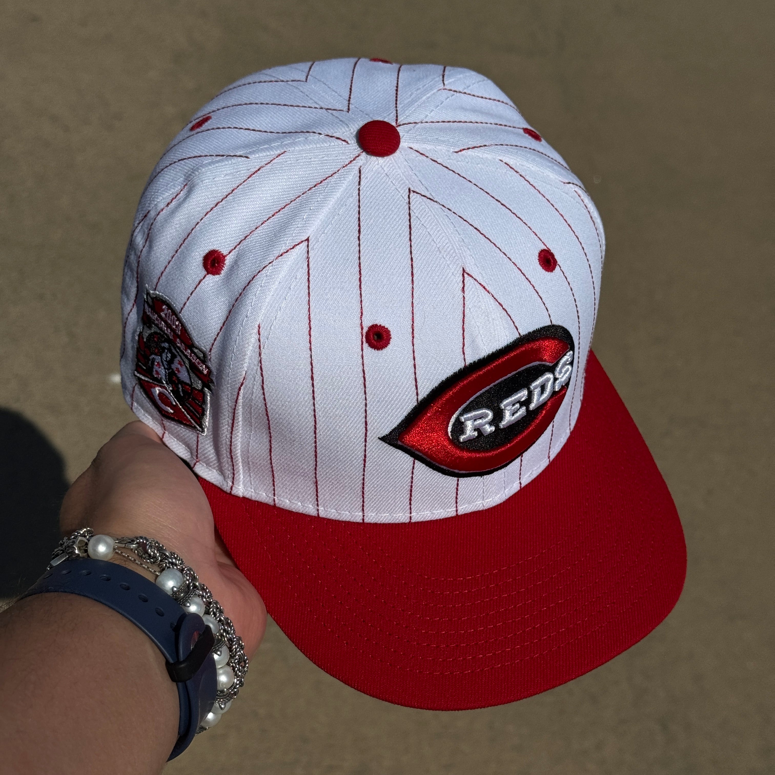 USED 1/8 White Pinstripe Cincinnati Reds 2003 Inaugural Season 59fifty New Era Fitted Hat Cap