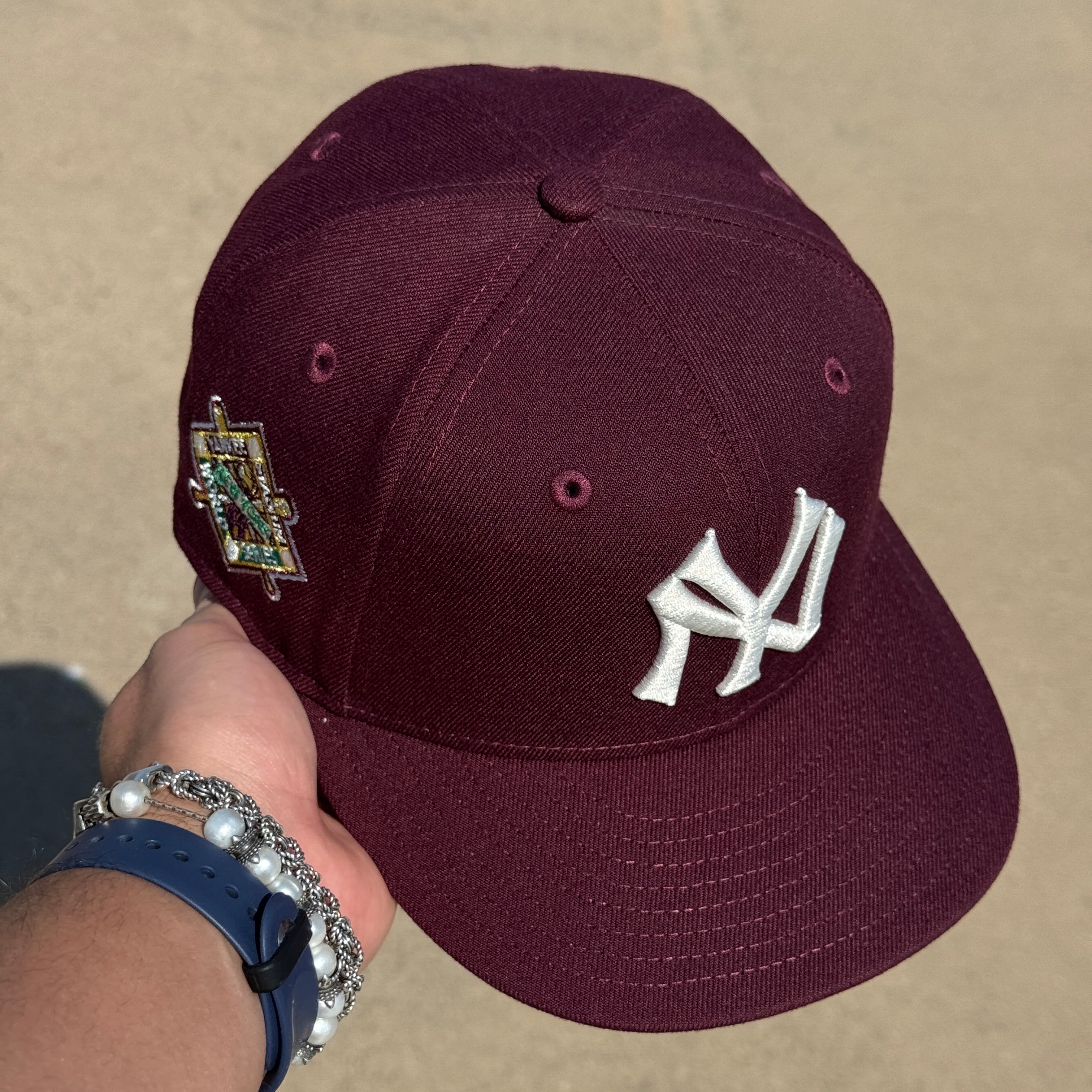 USED 1/8 Maroon New York Yankees Yankee Stadium 59fifty New Era Fitted Hat Cap