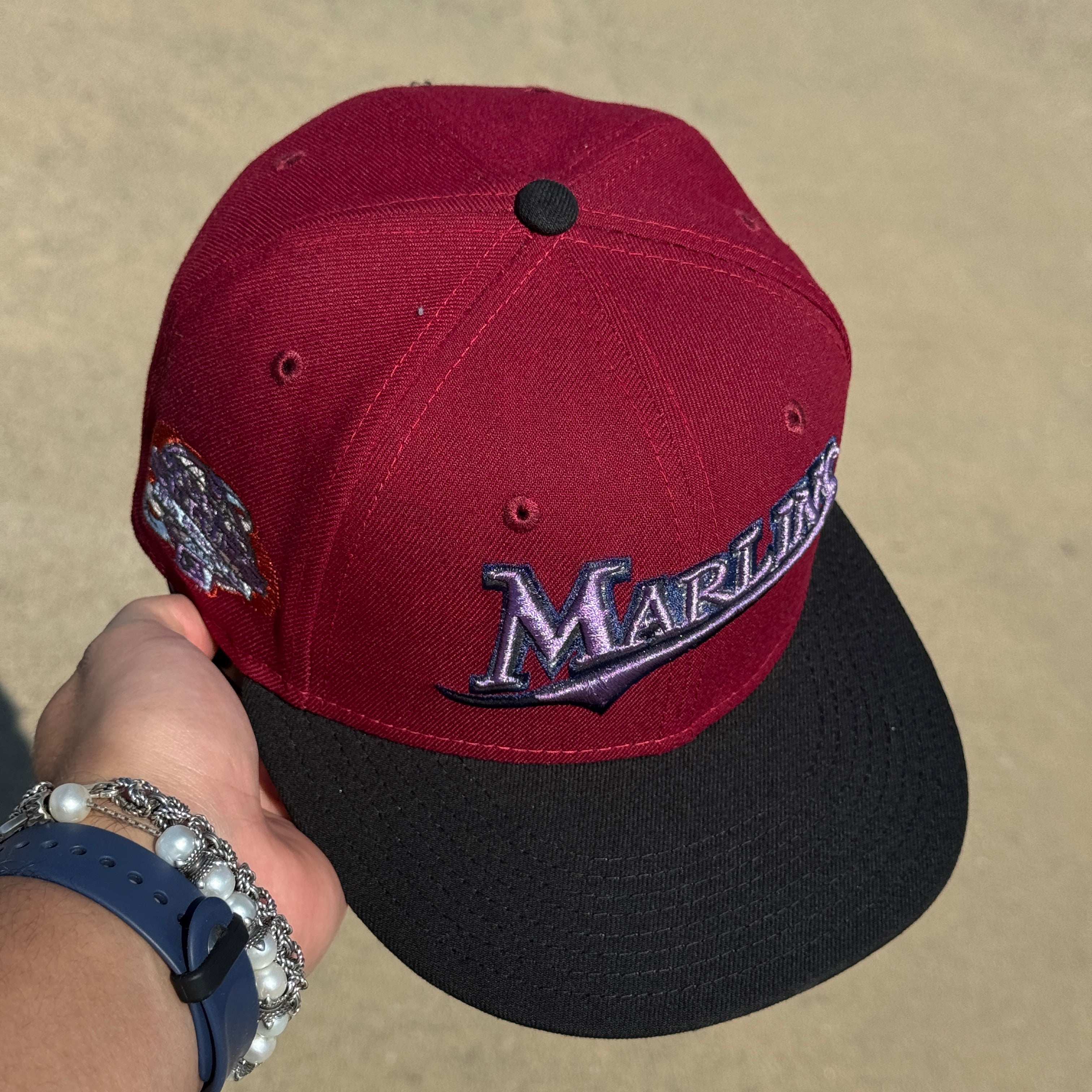 USED 1/8 Maroon Florida Marlins 2003 World Series 59fifty New Era Fitted Hat Cap