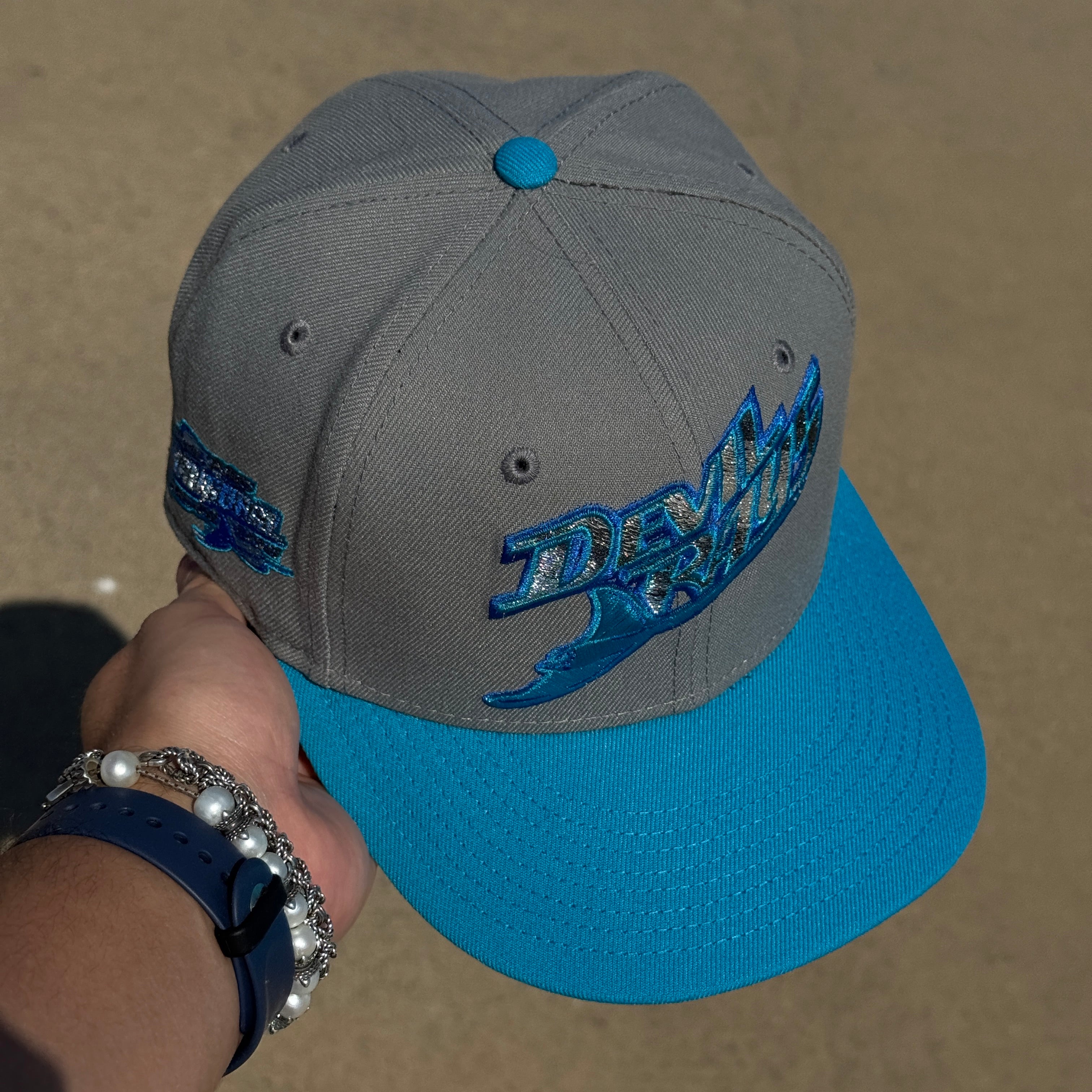 USED 1/8 Gray Tampa Devil Rays 1998 Inaugural Season 59fifty New Era Fitted Hat Cap