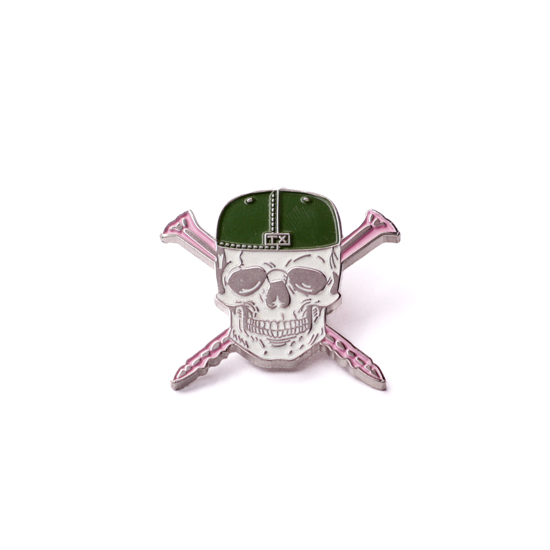 TXFitted Skull Screws Green Cap Pink Screws Silver Plating Graphic Pin (GITD)
