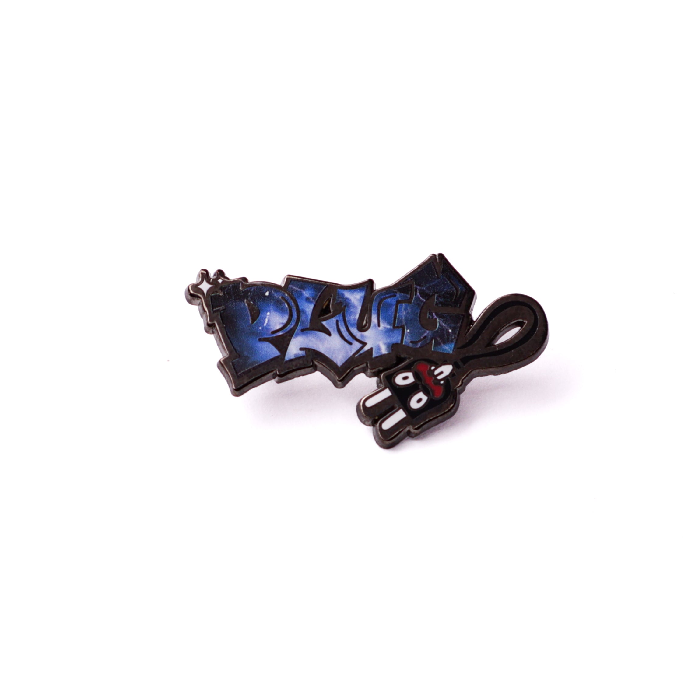 Blue Galaxy "PLUG" Script Pin