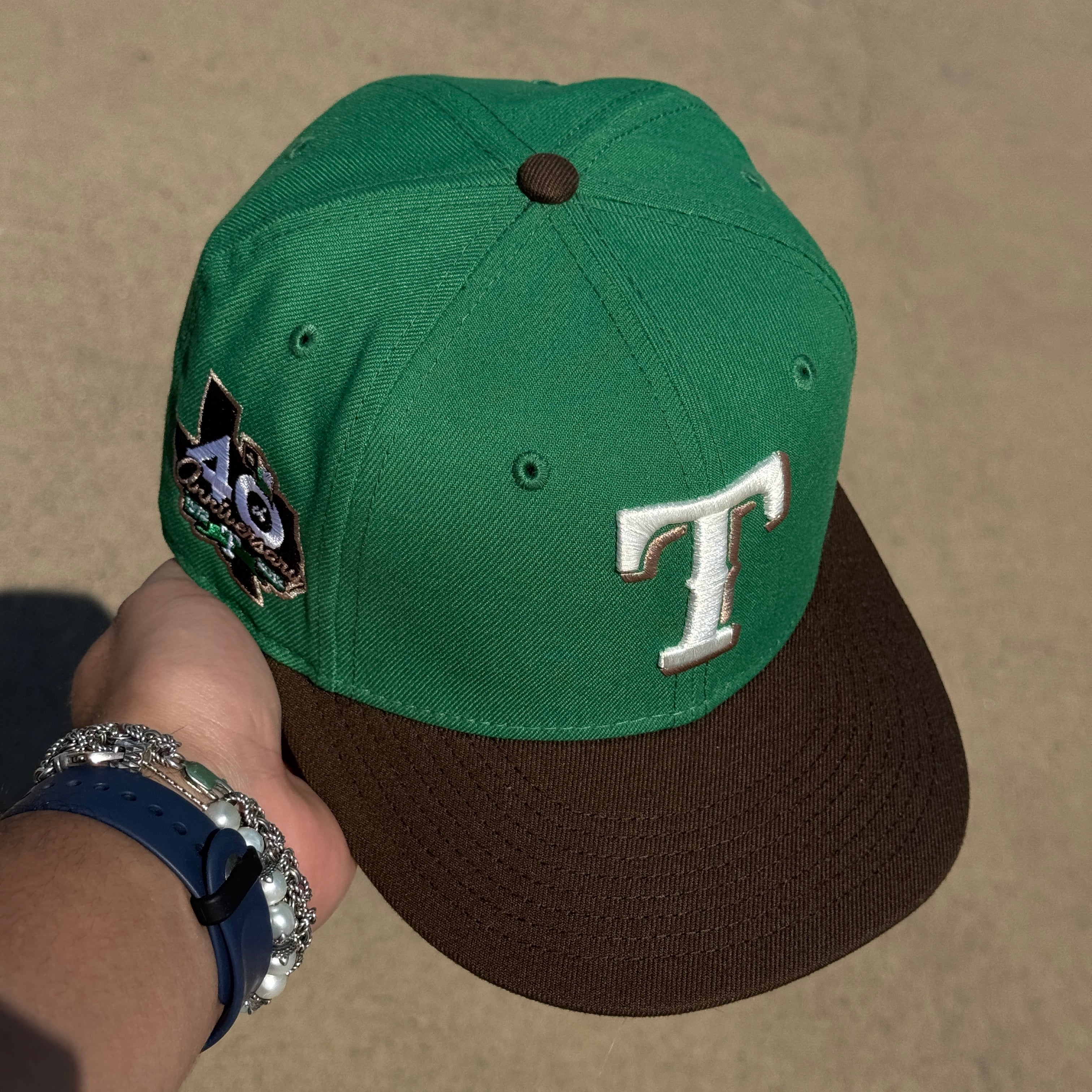 USED 1/4 Green Dallas Texas Rangers 40th Anniversary 59fifty New Era Fitted Hat Cap