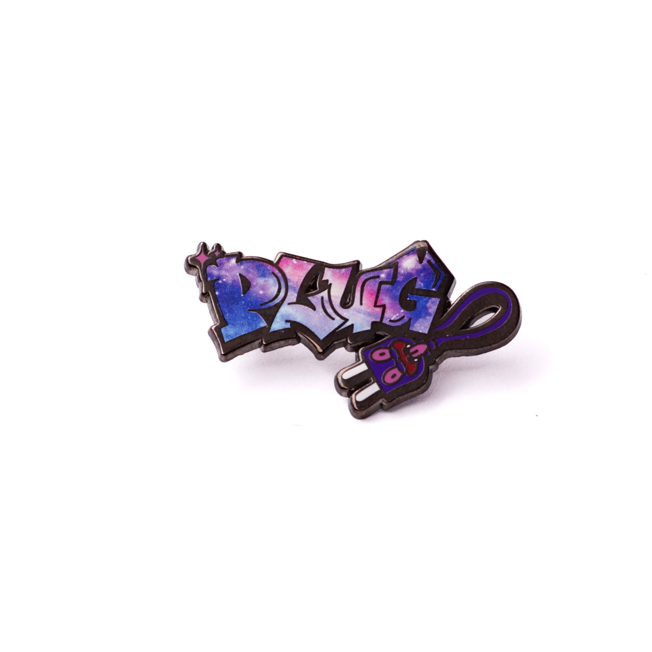 Purple Galaxy "PLUG" Script Pin