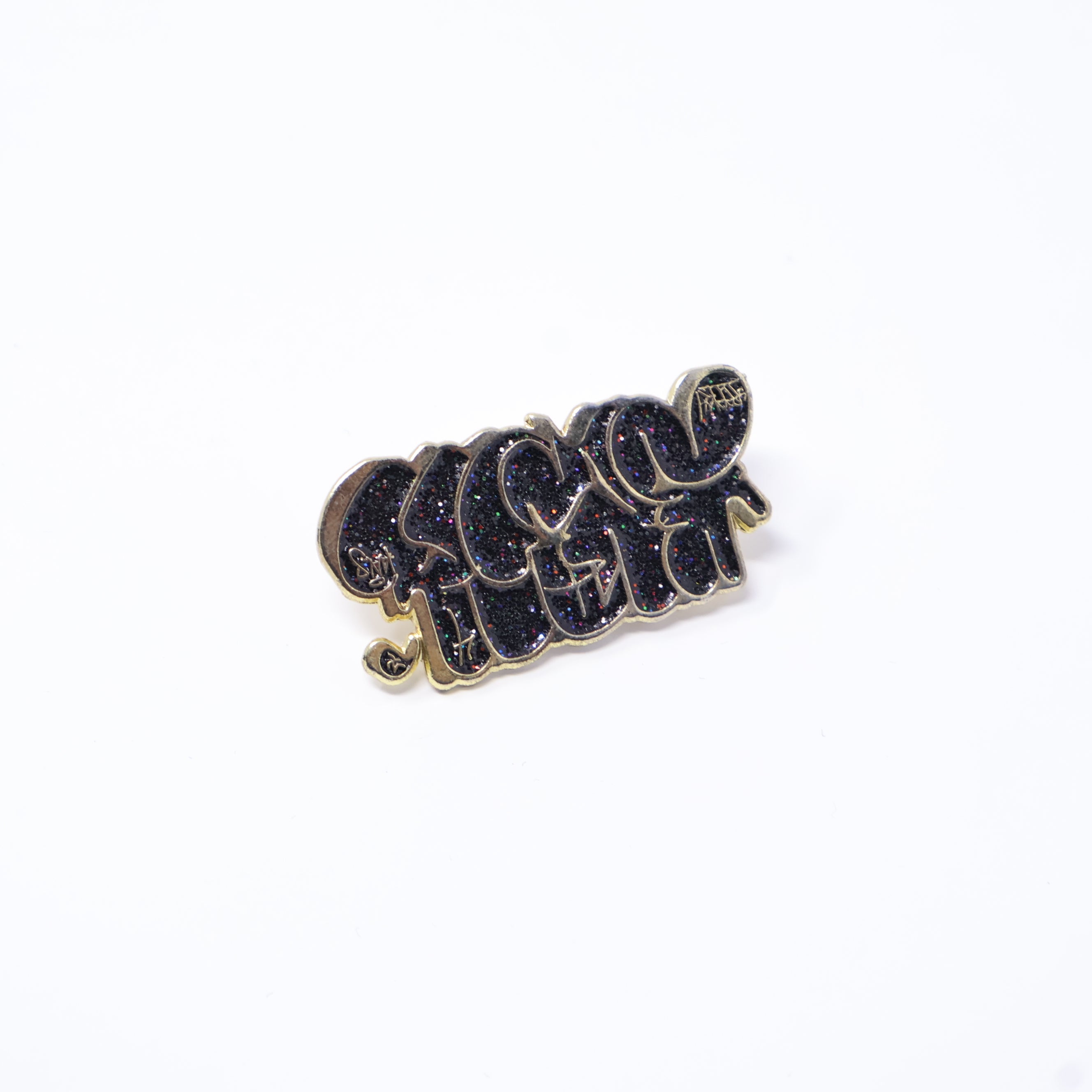 Black Glitter Graffiti Script Pin