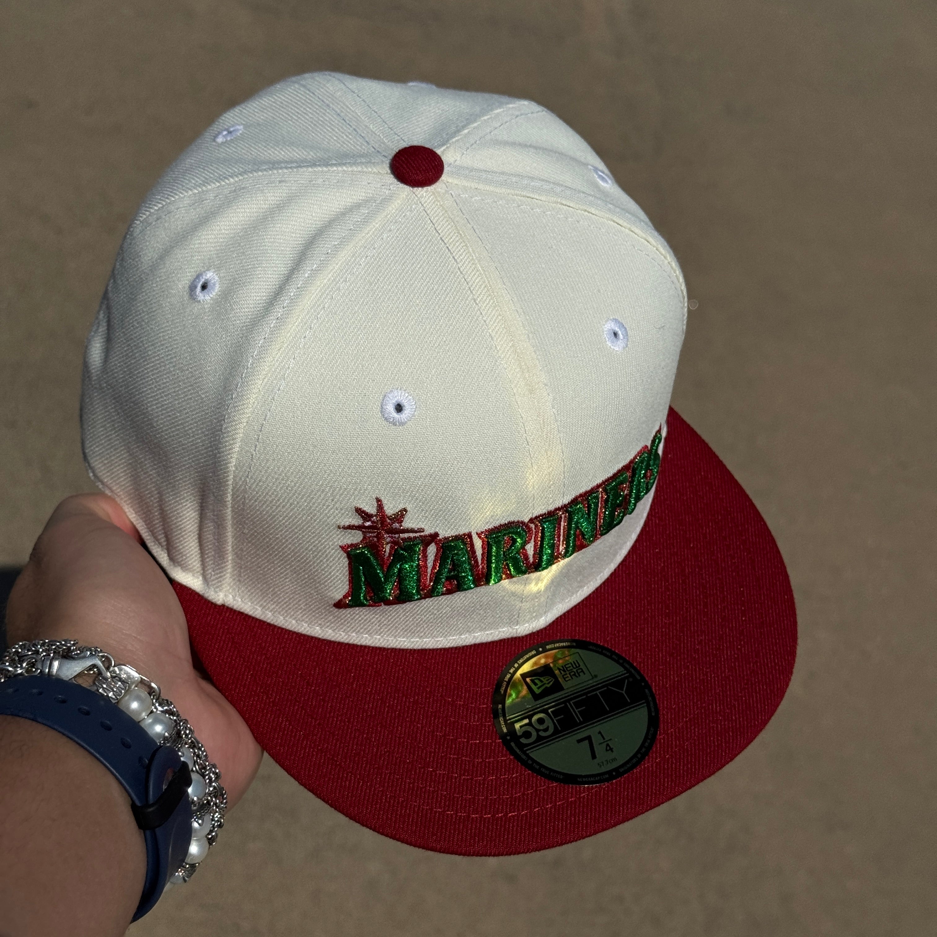 NWT 1/4 Chrome Seattle Mariners Simple Clean Dope 59fifty New Era Fitted Hat Cap