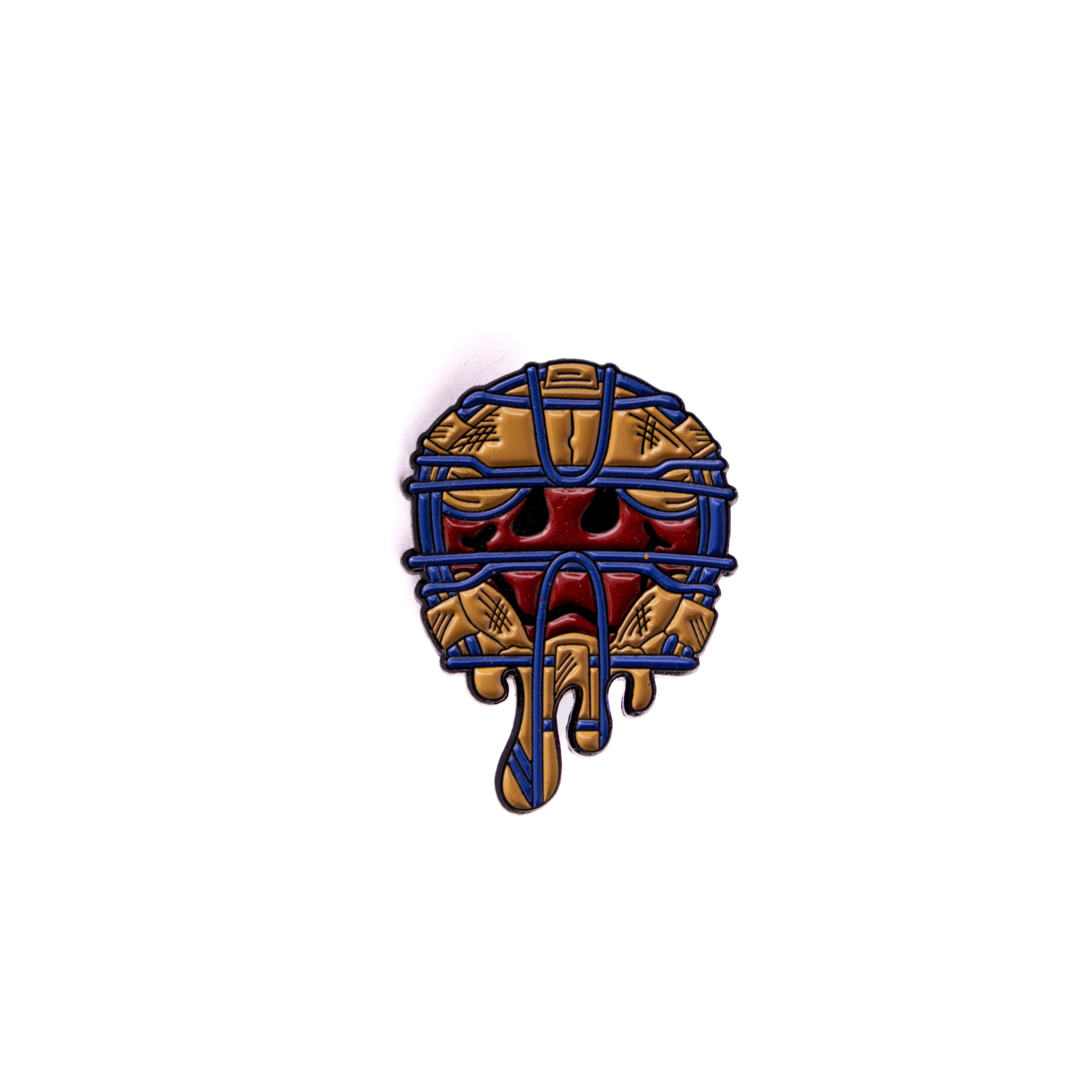 Maroon Smiley Blue Accents Umpire Mask Graphic Pin