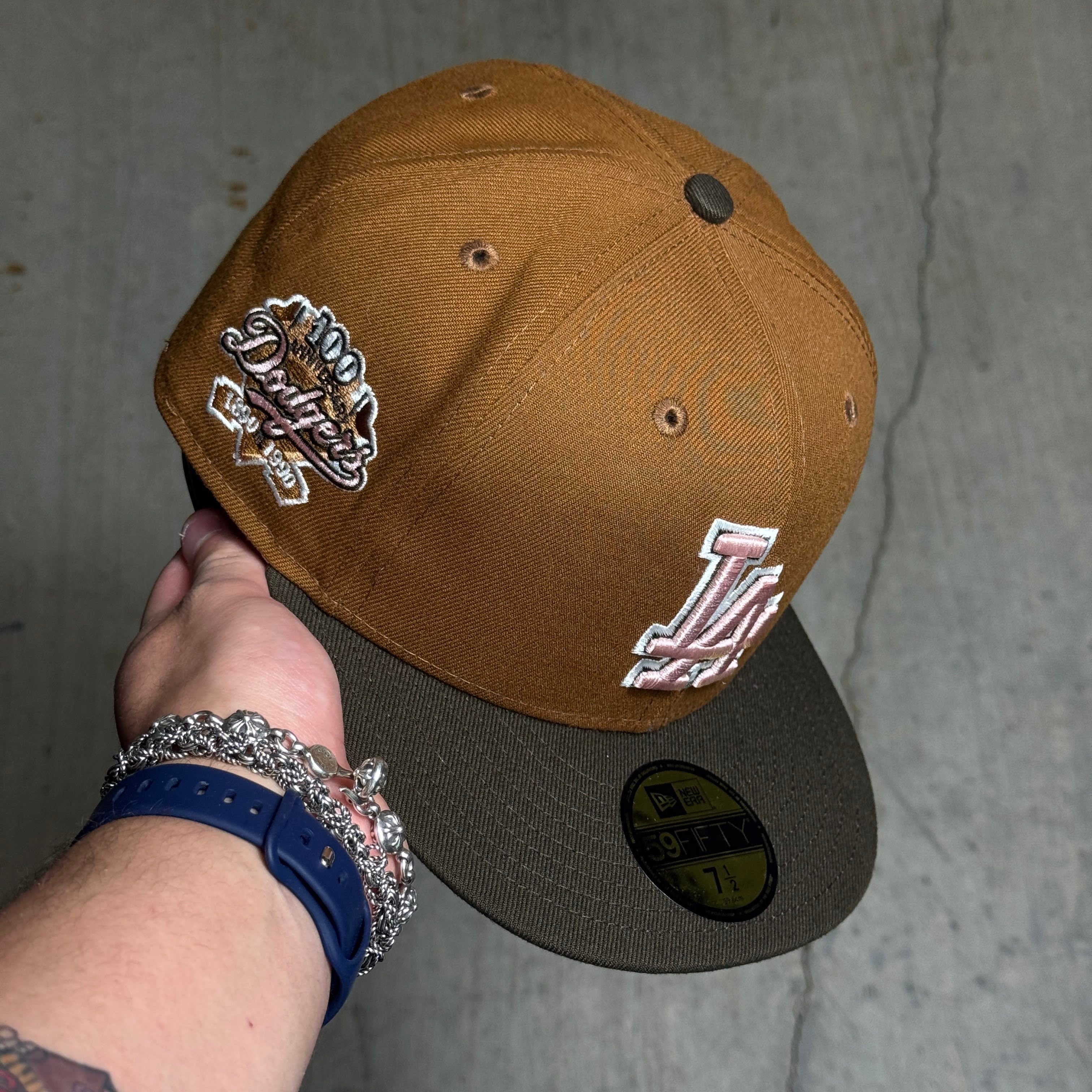 NWT 1/2 Brown Los Angeles Dodgers 100th Anniversary 59fifty New Era Fitted Hat Cap