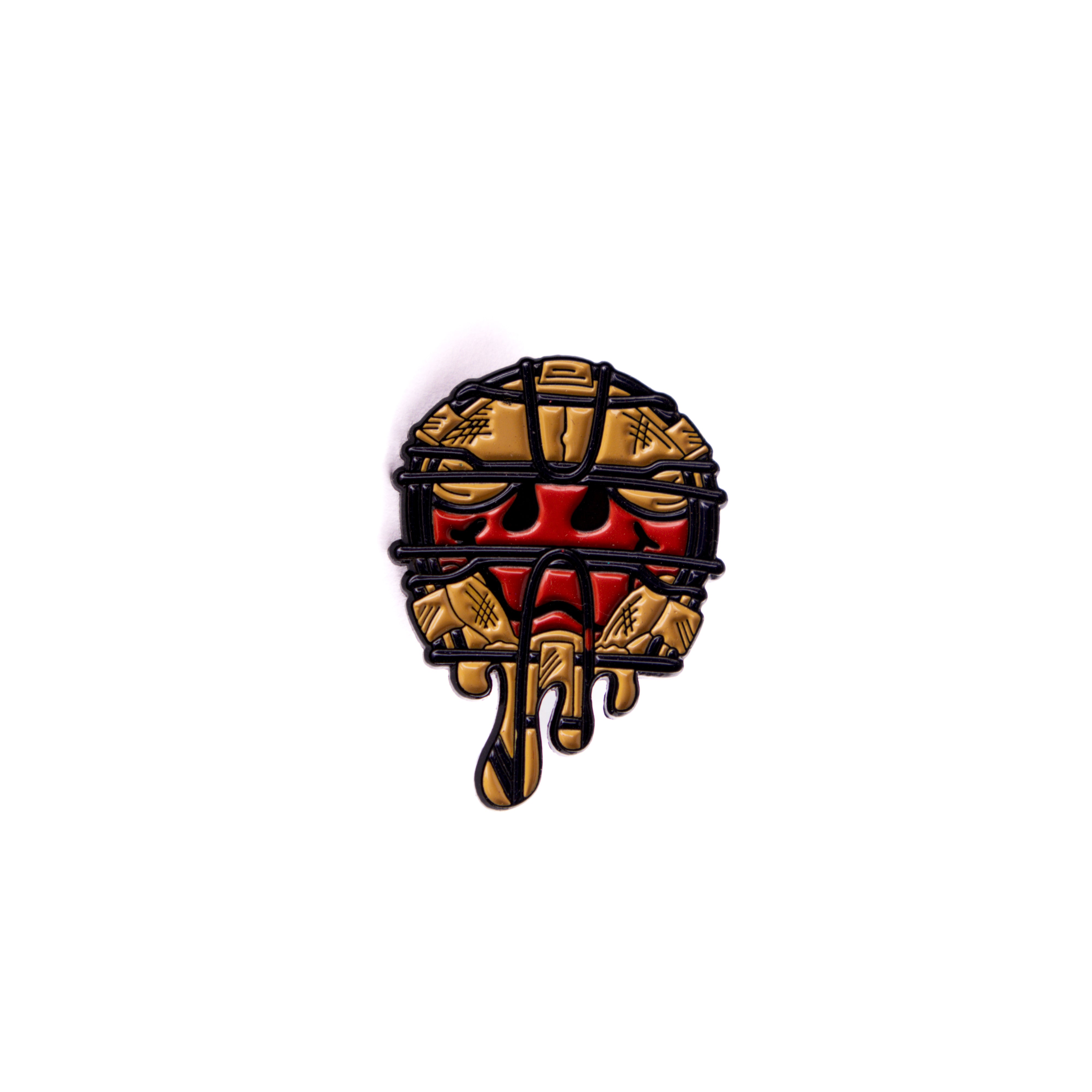 Red-Orange Smiley Black Accents Umpire Mask Graphic Pin
