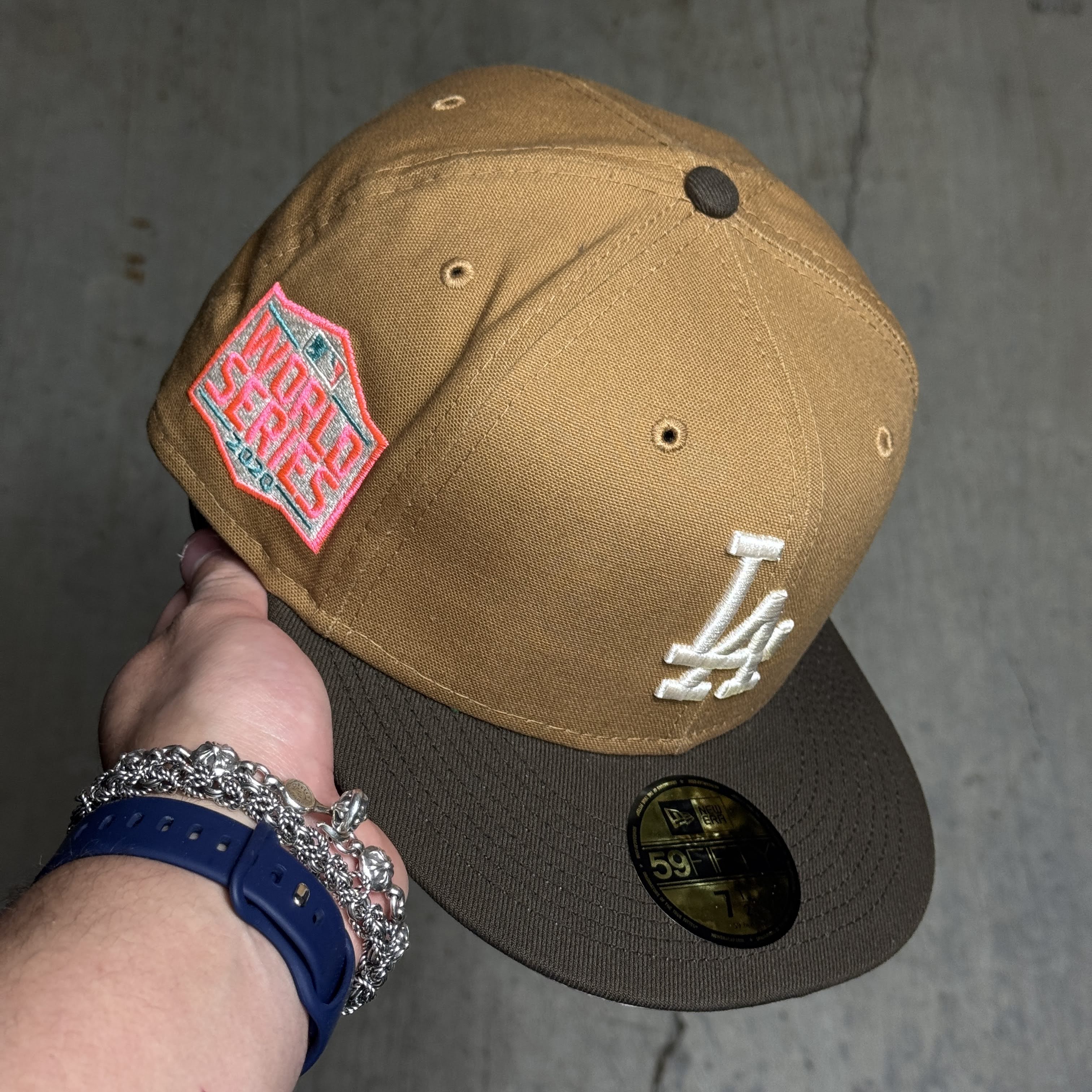 NWT 1/2 Brown Los Angeles Dodgers 2020 World Series 59fifty New Era Fitted Hat Cap