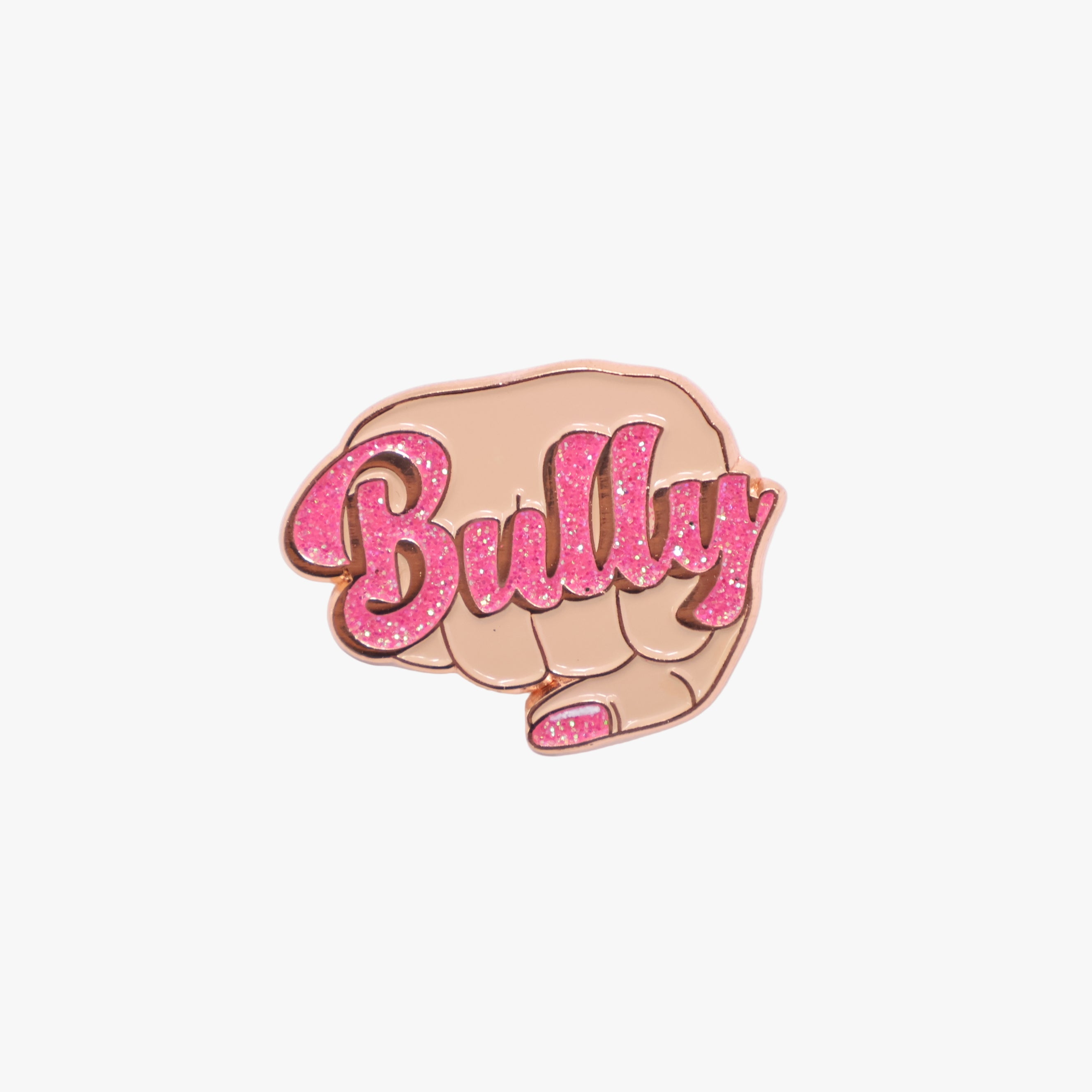 Bully Pink Text Fist Graphic Pin