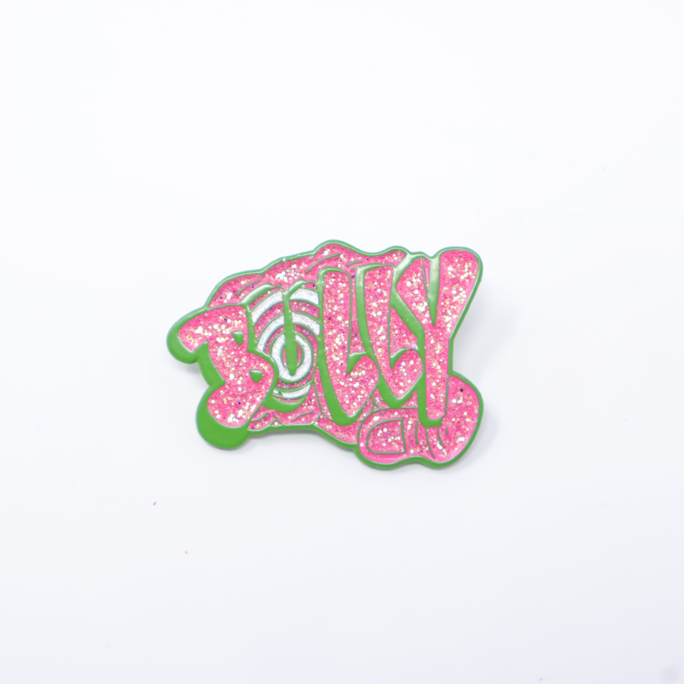 Bully Pink Text Green Plating Fist Graphic Pin