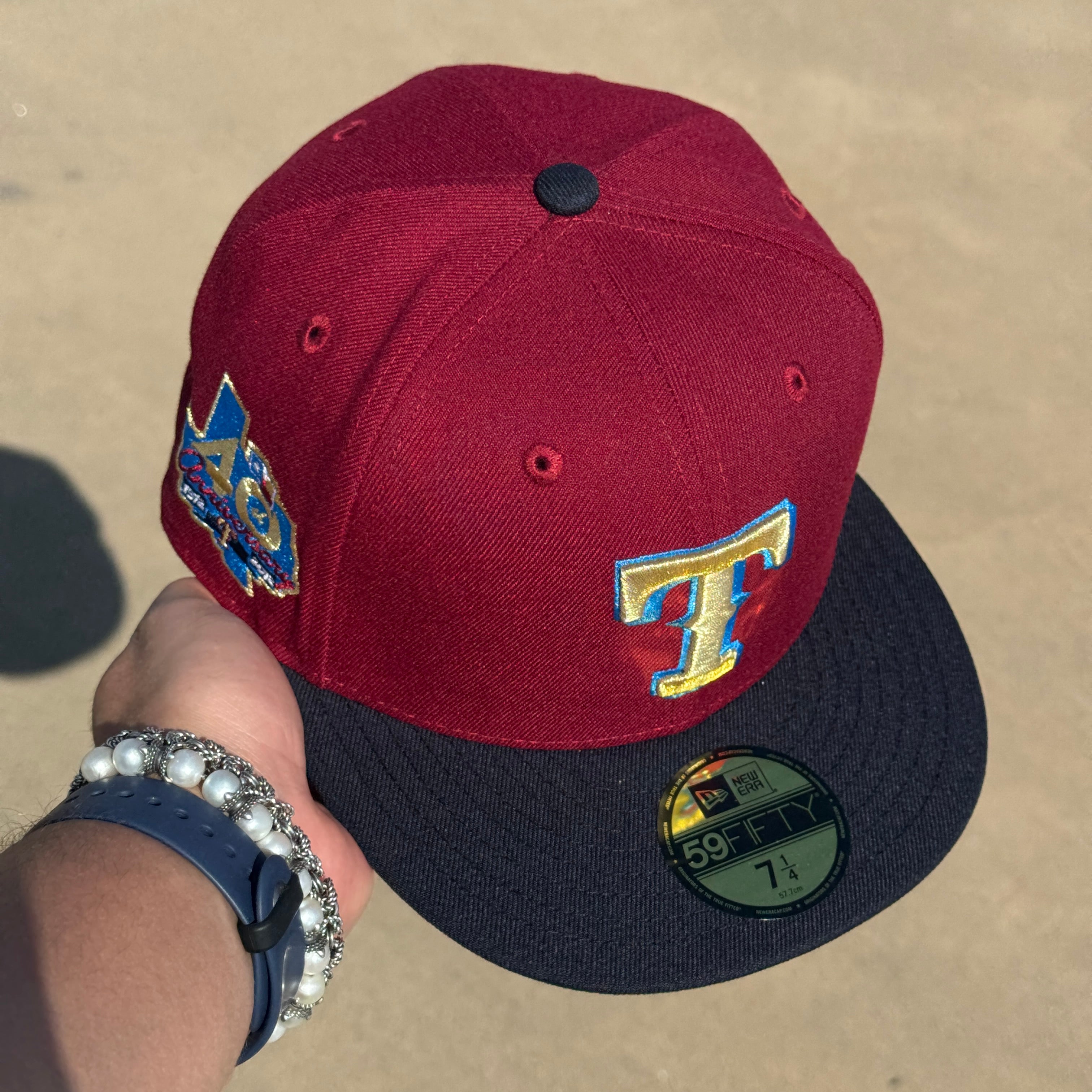 NWT 1/4 Maroon Dallas Texas Rangers 40th Anniversary 59fifty New Era Fitted Hat Cap