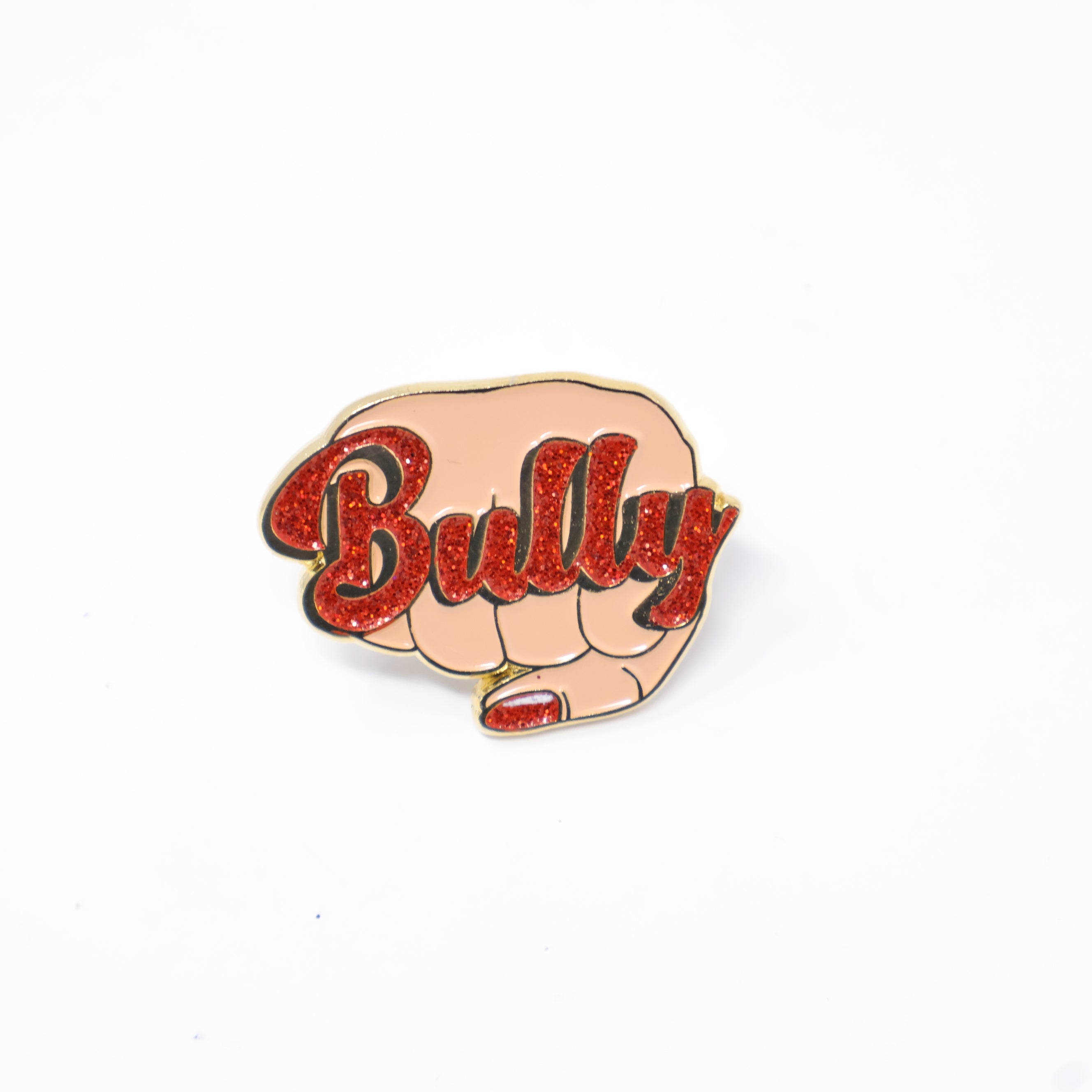 Bully Red Text Fist Graphic Pin