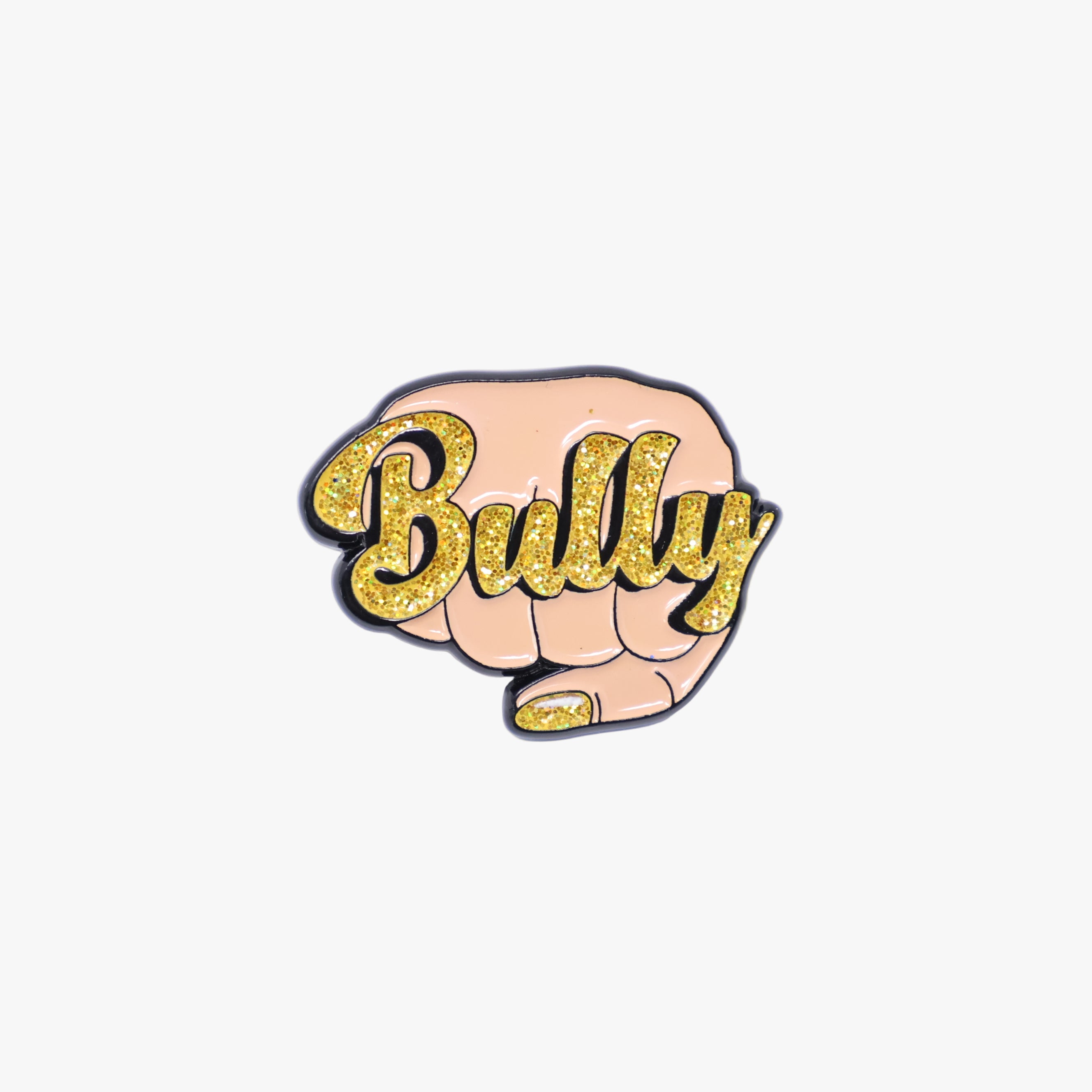 Bully Yellow Text Fist Graphic Pin