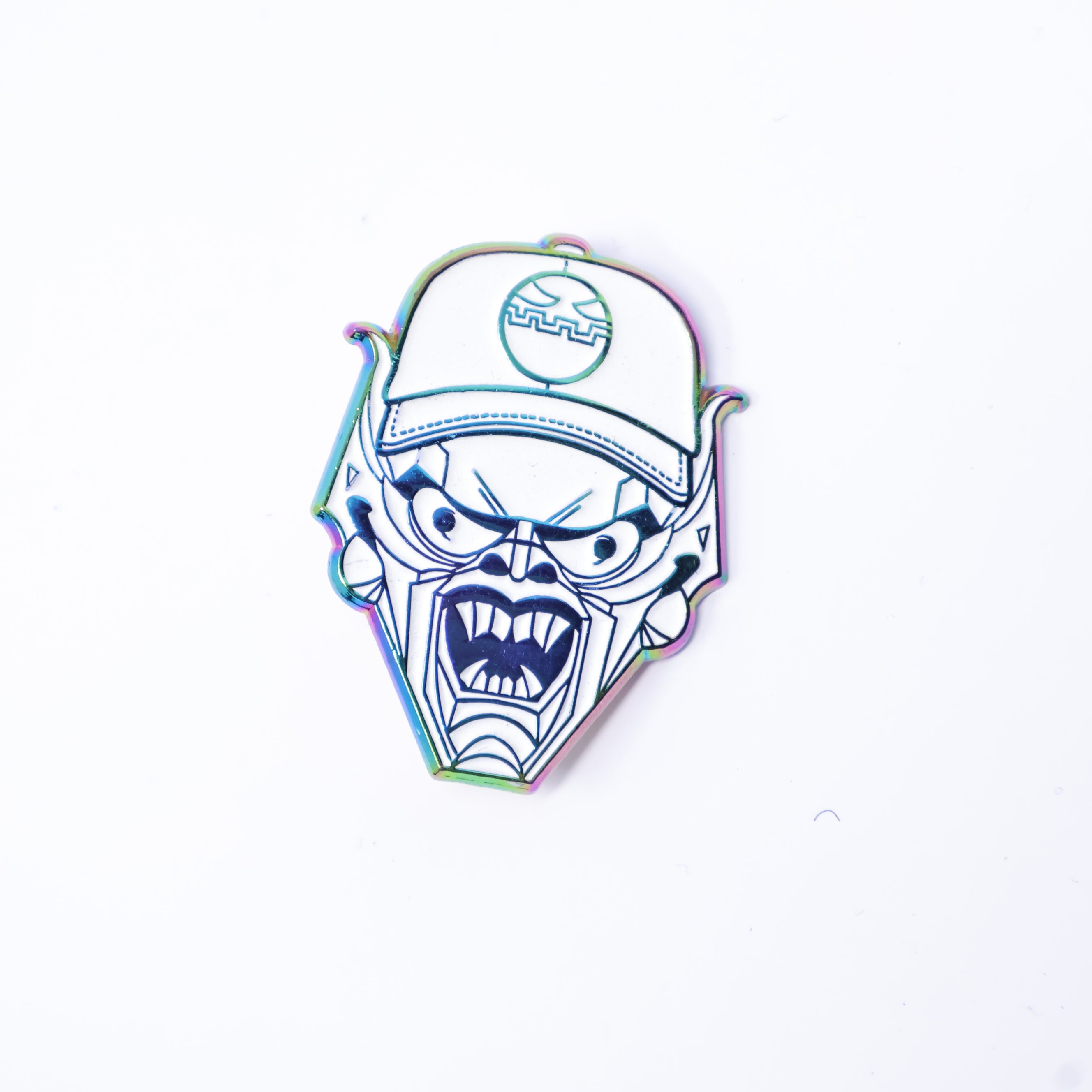 Green Goblin White Cyborg Face / Irisdescent Graphic Pin