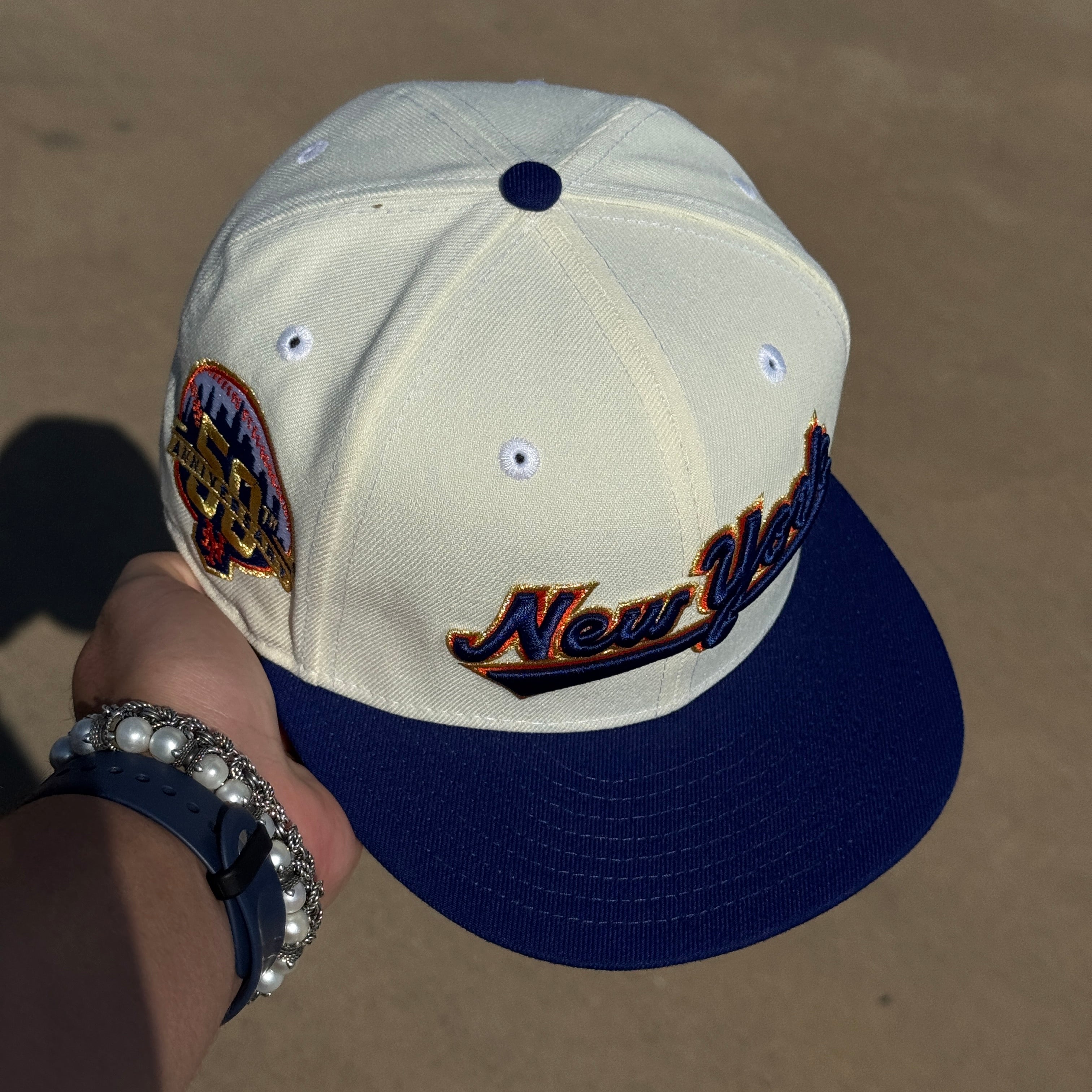 USED 1/8 Chrome New York Mets 50th Anniversary 59fifty New Era Fitted Hat Cap