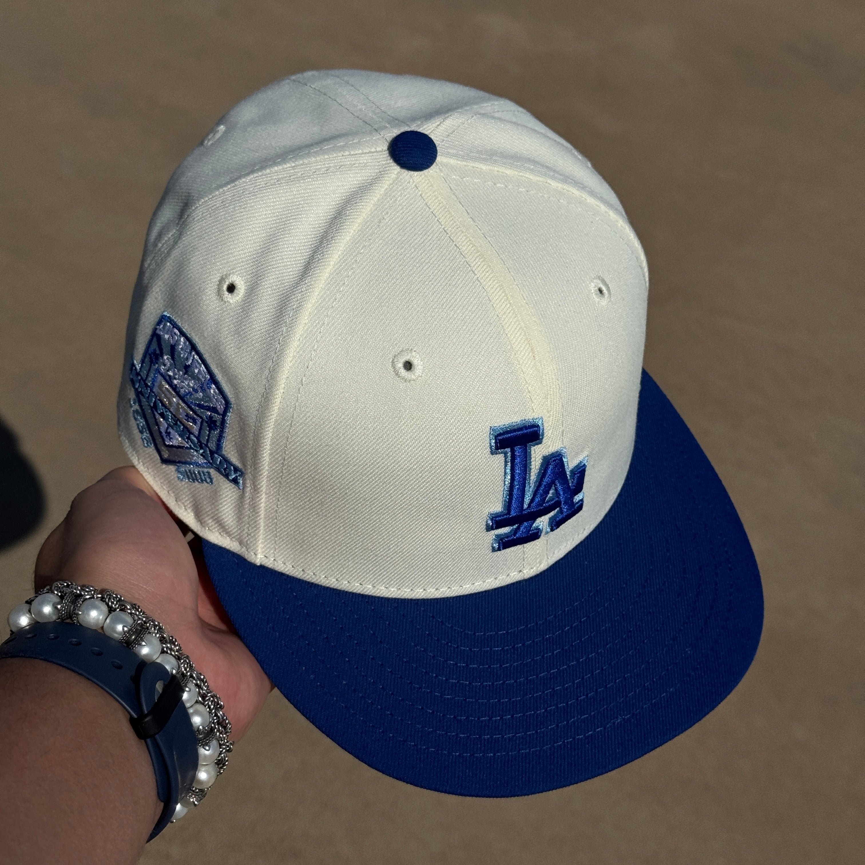 USED 1/8 Chrome Los Angeles Dodgers 50th Anniversary 59fifty New Era Fitted Hat Cap