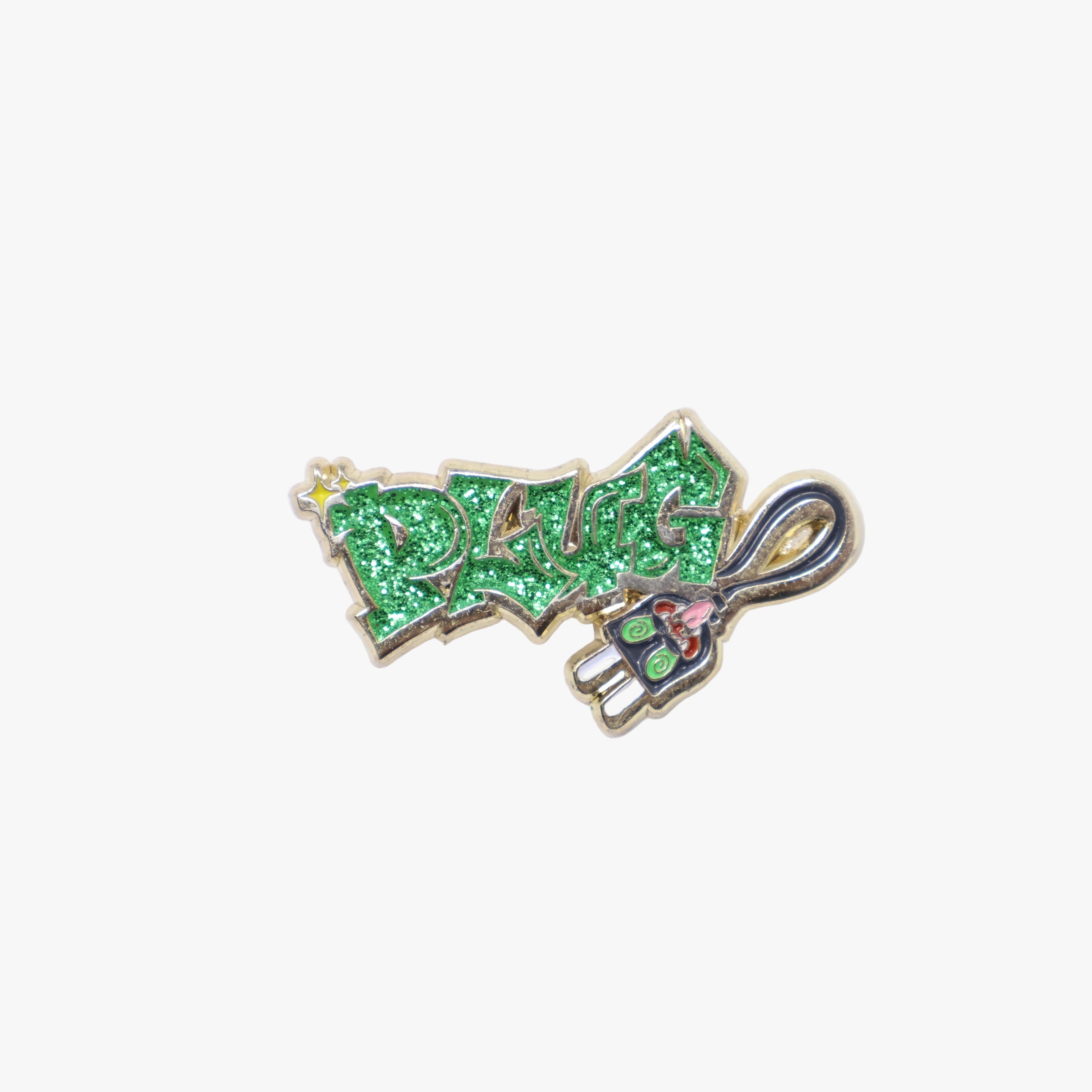 PLUG Green Glitter Gold Plating Graphic Pin