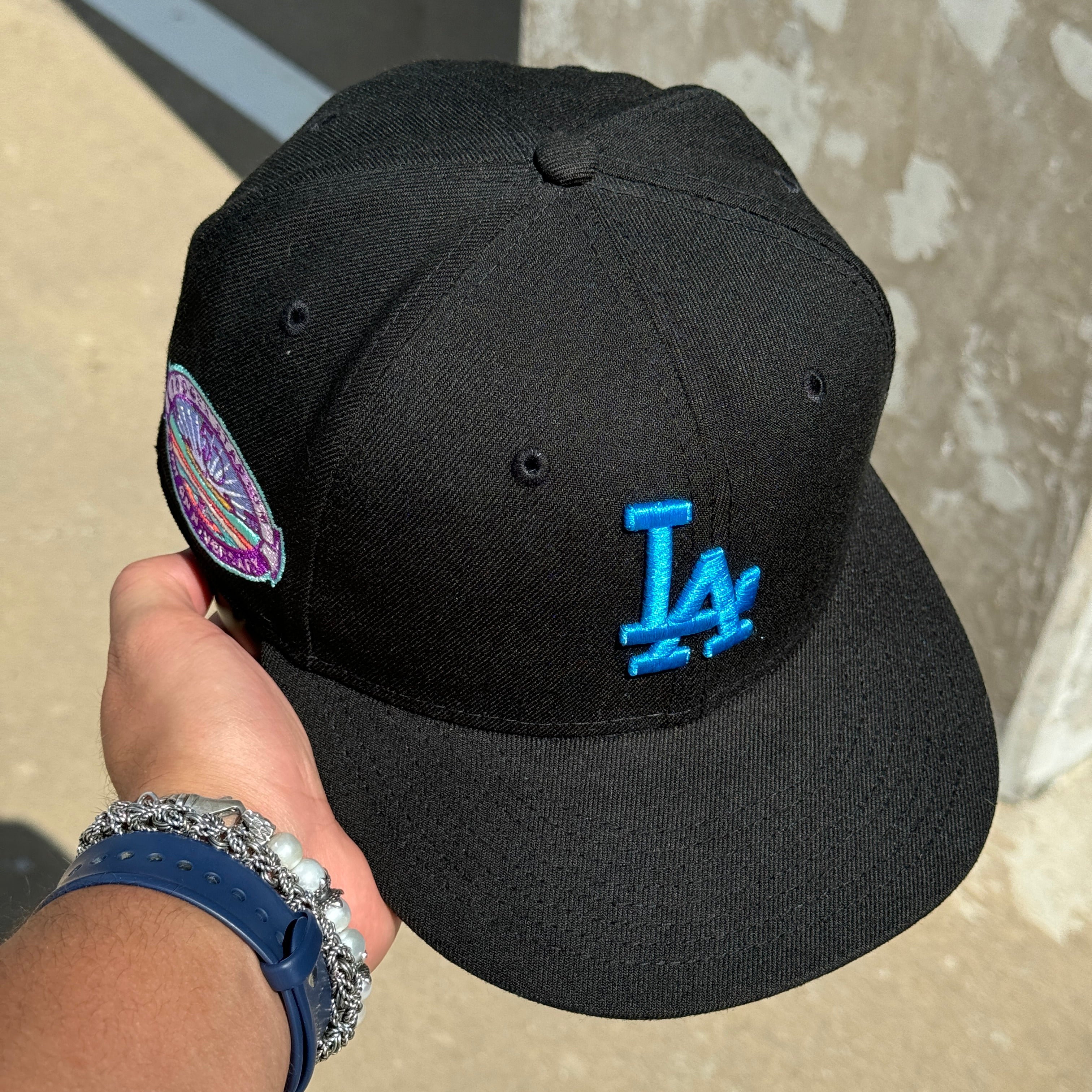 USED 1/8 Black Los Angeles Dodgers 50th Anniversary 59fifty New Era Fitted Hat Cap