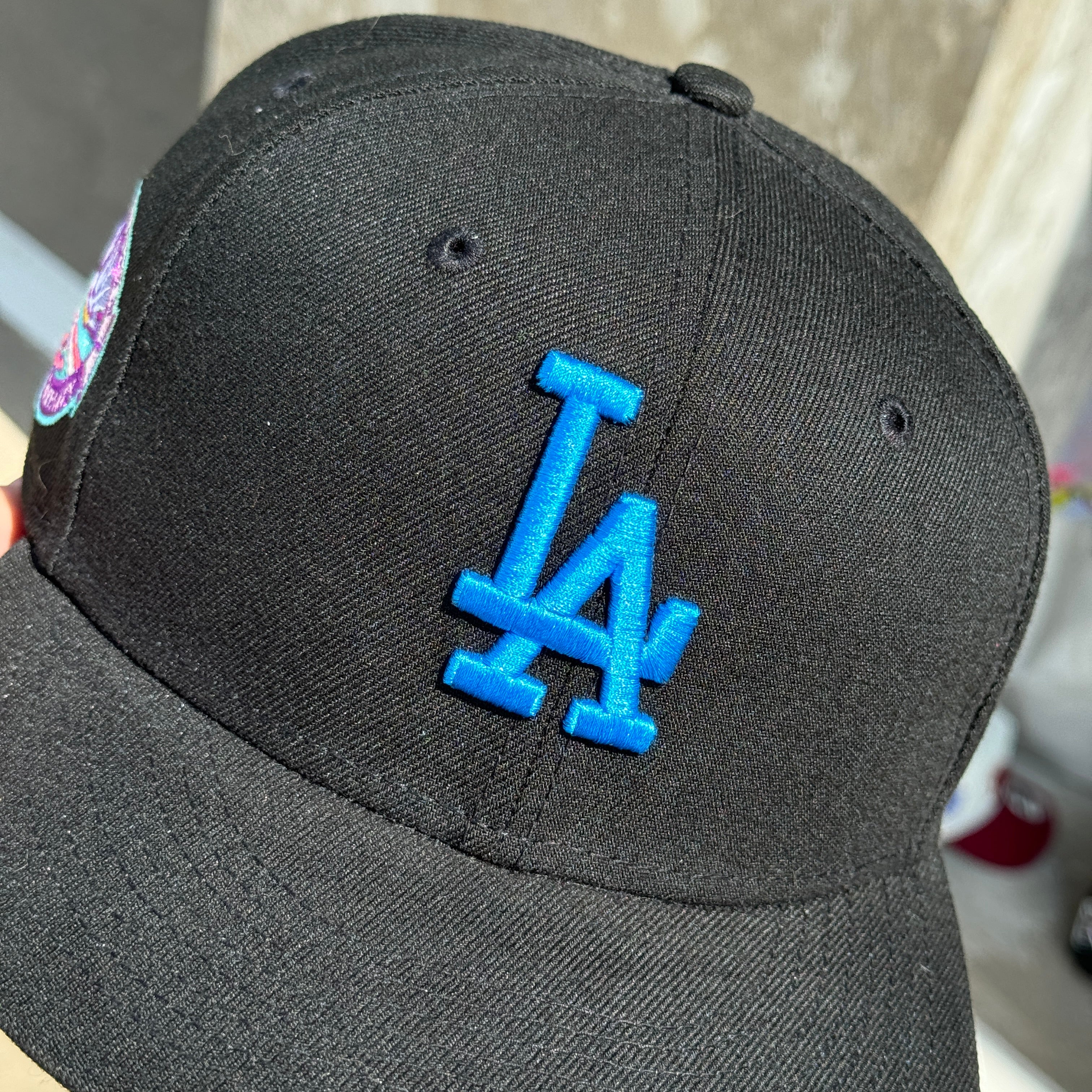 USED 1/8 Black Los Angeles Dodgers 50th Anniversary 59fifty New Era Fitted Hat Cap