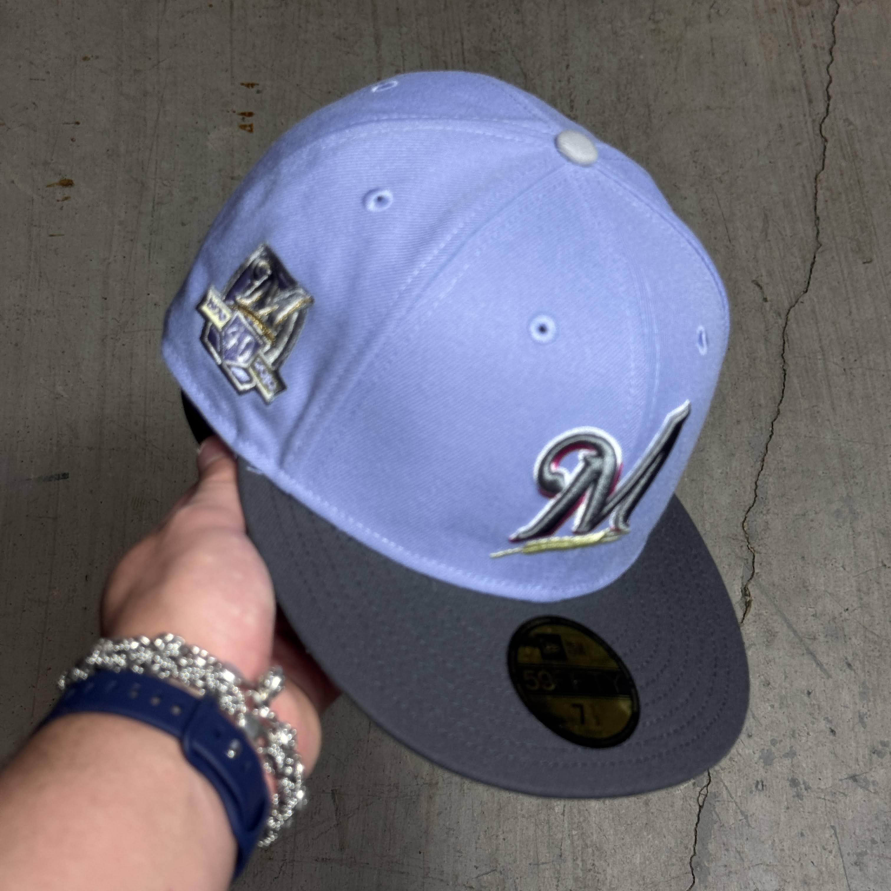 NWT 1/4 Purple Milwaukee Brewers 40th Anniversary 59fifty New Era Fitted Hat Cap