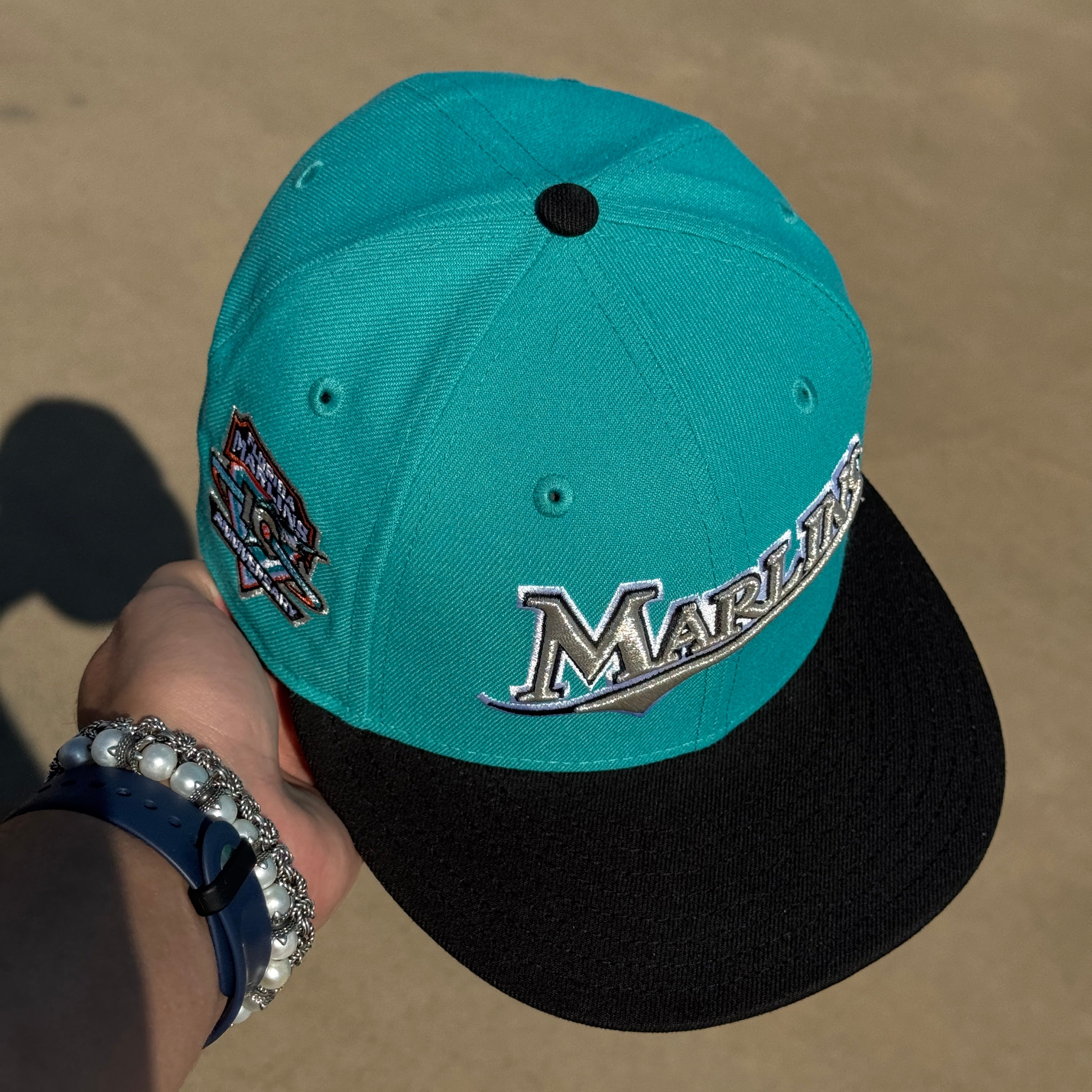 USED 1/8 Teal Florida Marlins 10th Anniversary 59fifty New Era Fitted Hat Cap