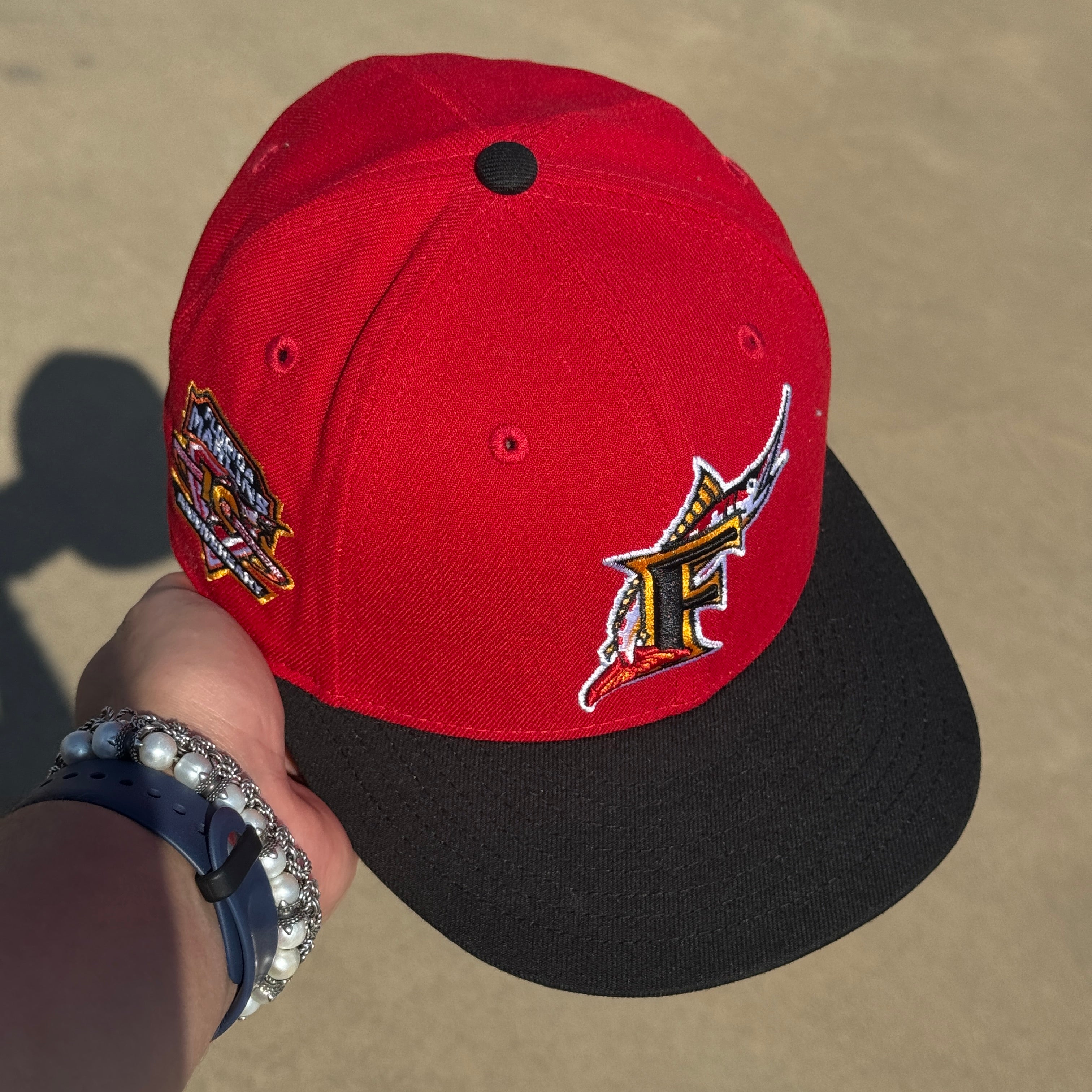 USED 1/8 Red Florida Marlins 10th Anniversary 59fifty New Era Fitted Hat Cap