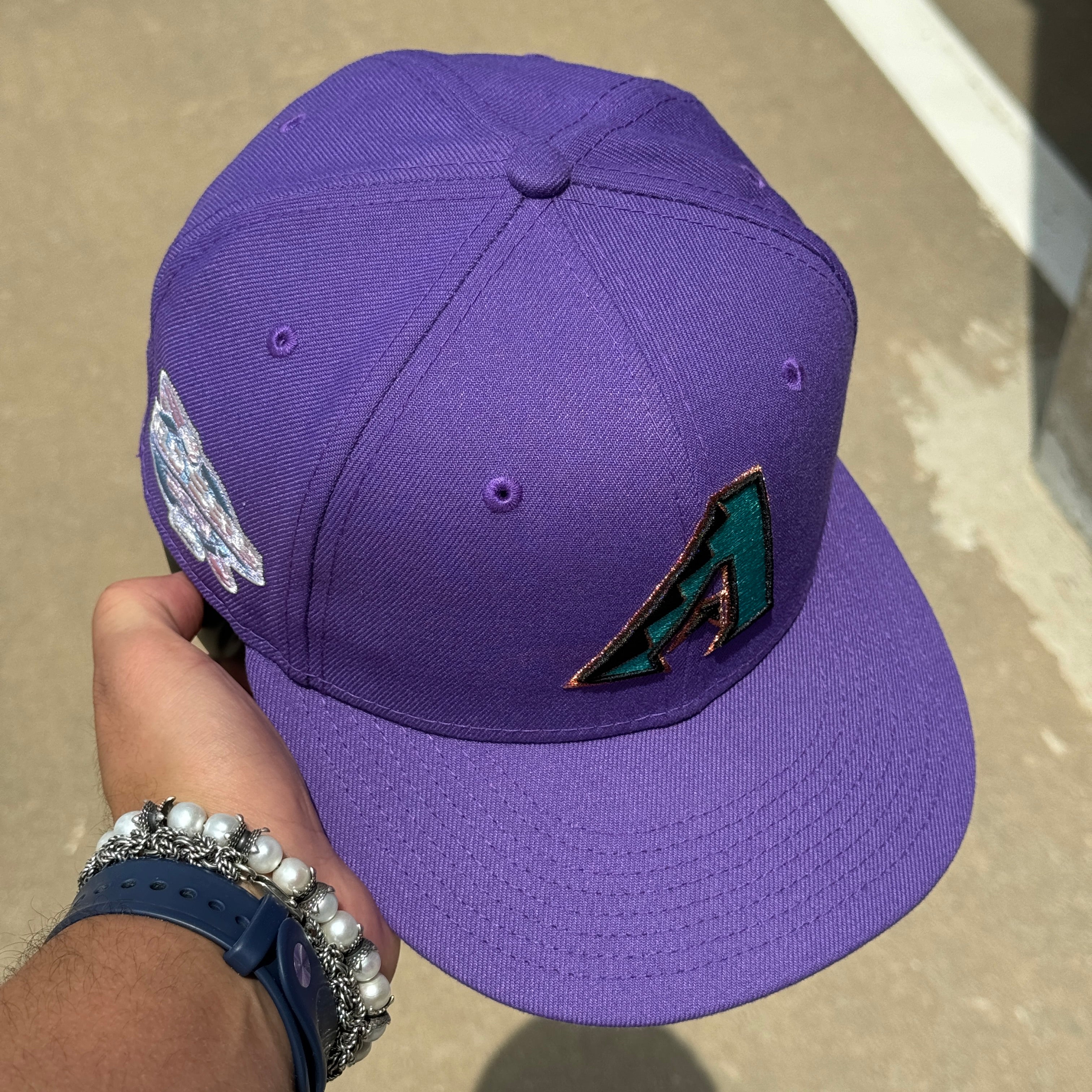 USED 7 Purple Arizona Diamondbacks 2001 World Series 59fifty New Era Fitted Hat