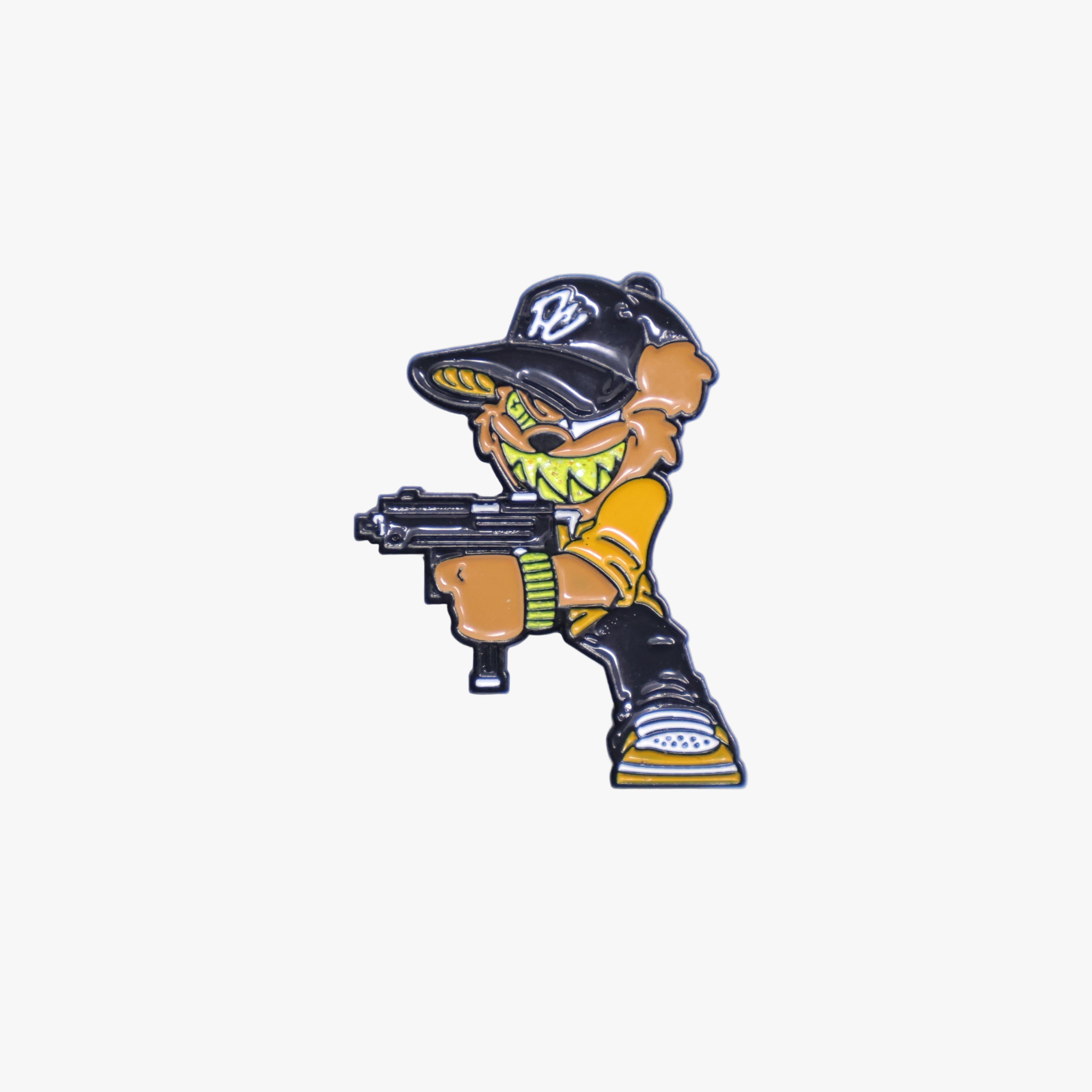 Bear with Auto gun Graphic Pin