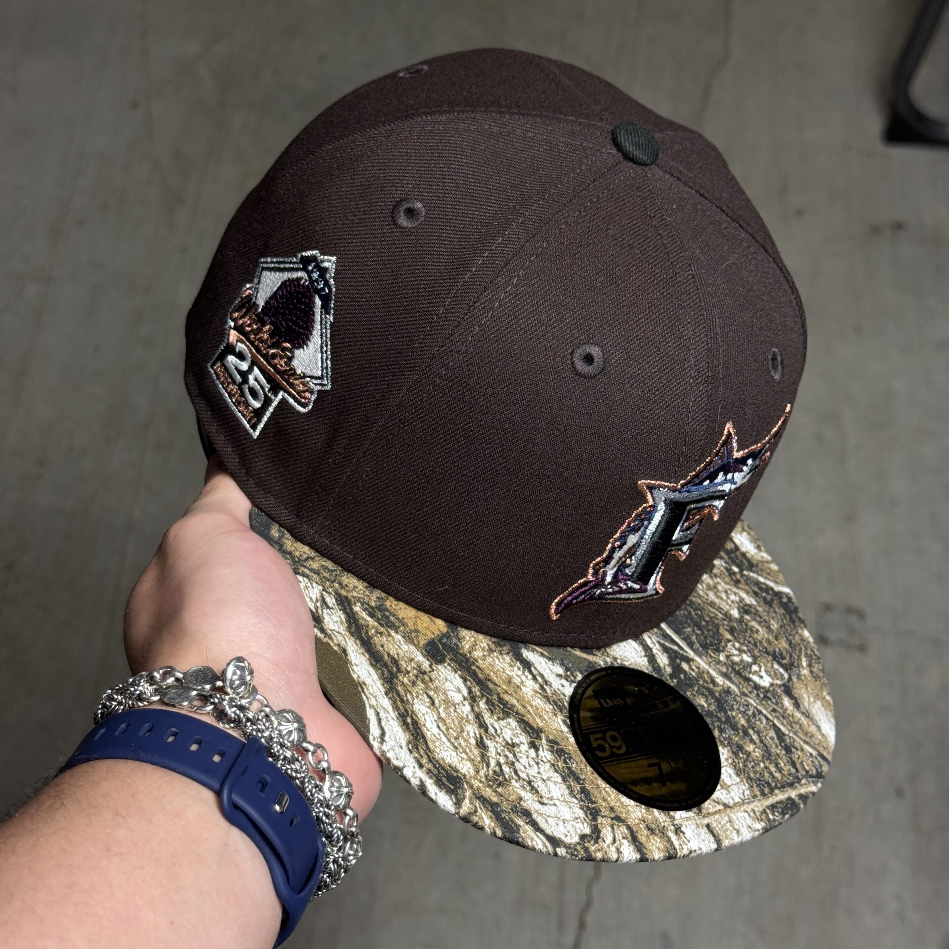 NWT 1/4 Brown Florida Marlins 25th Anniversary 59fifty New Era Fitted Hat Cap