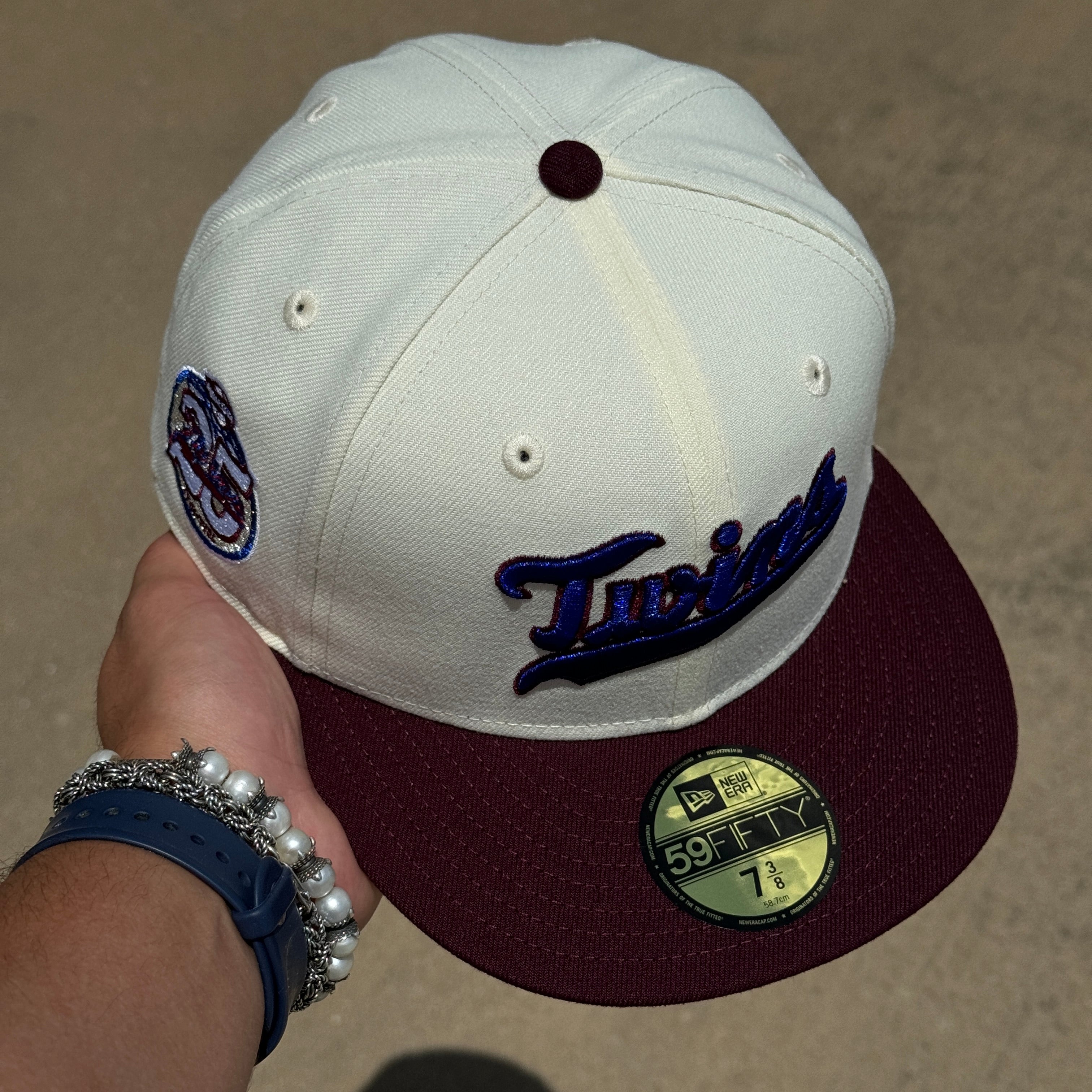 NEW 3/8 Chrome Minnesota Twins 25th Anniversary 59fifty New Era Fitted Hat Cap
