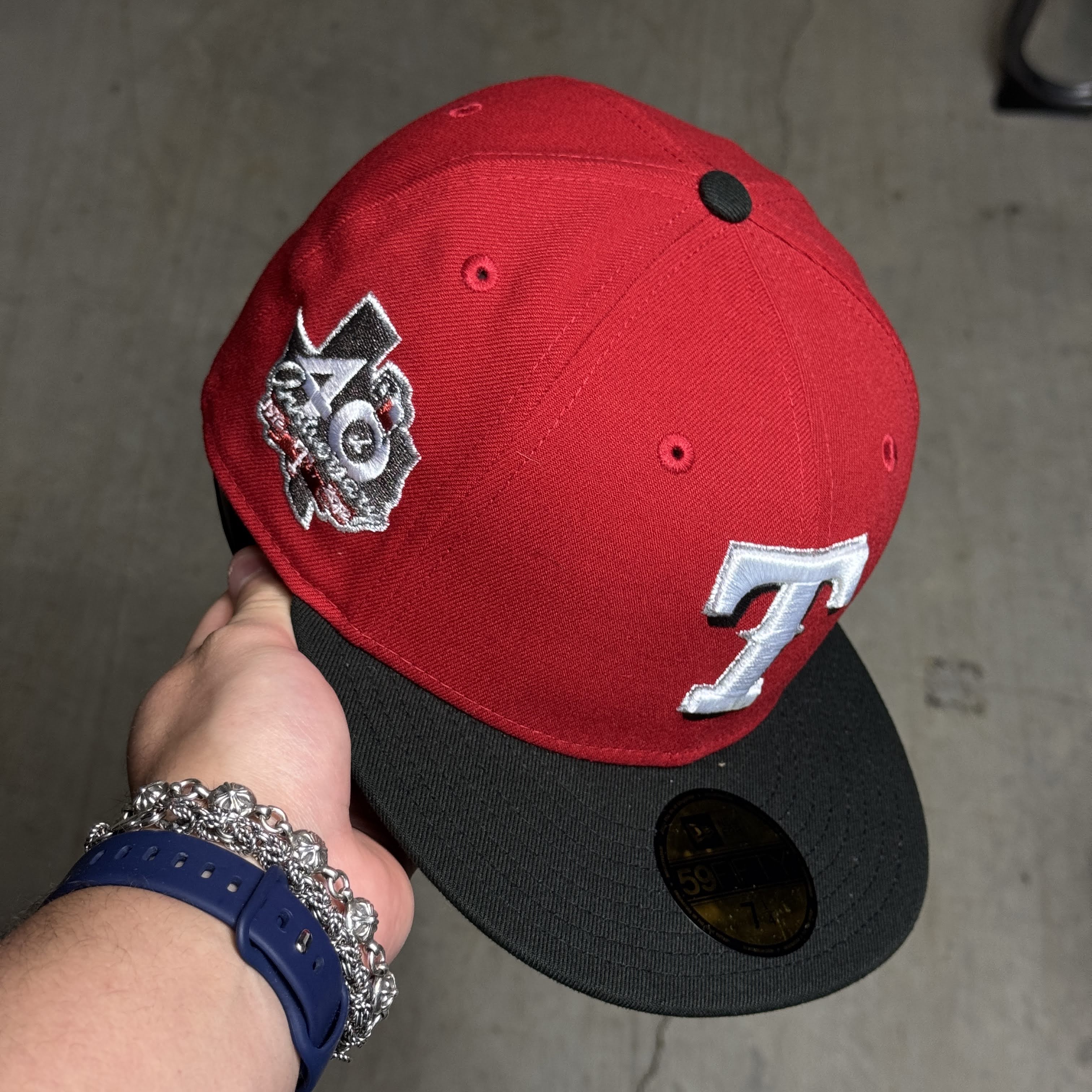 NWT 1/4 Red Dallas Texas Rangers 40th Anniversary 59fifty New Era Fitted Hat Cap
