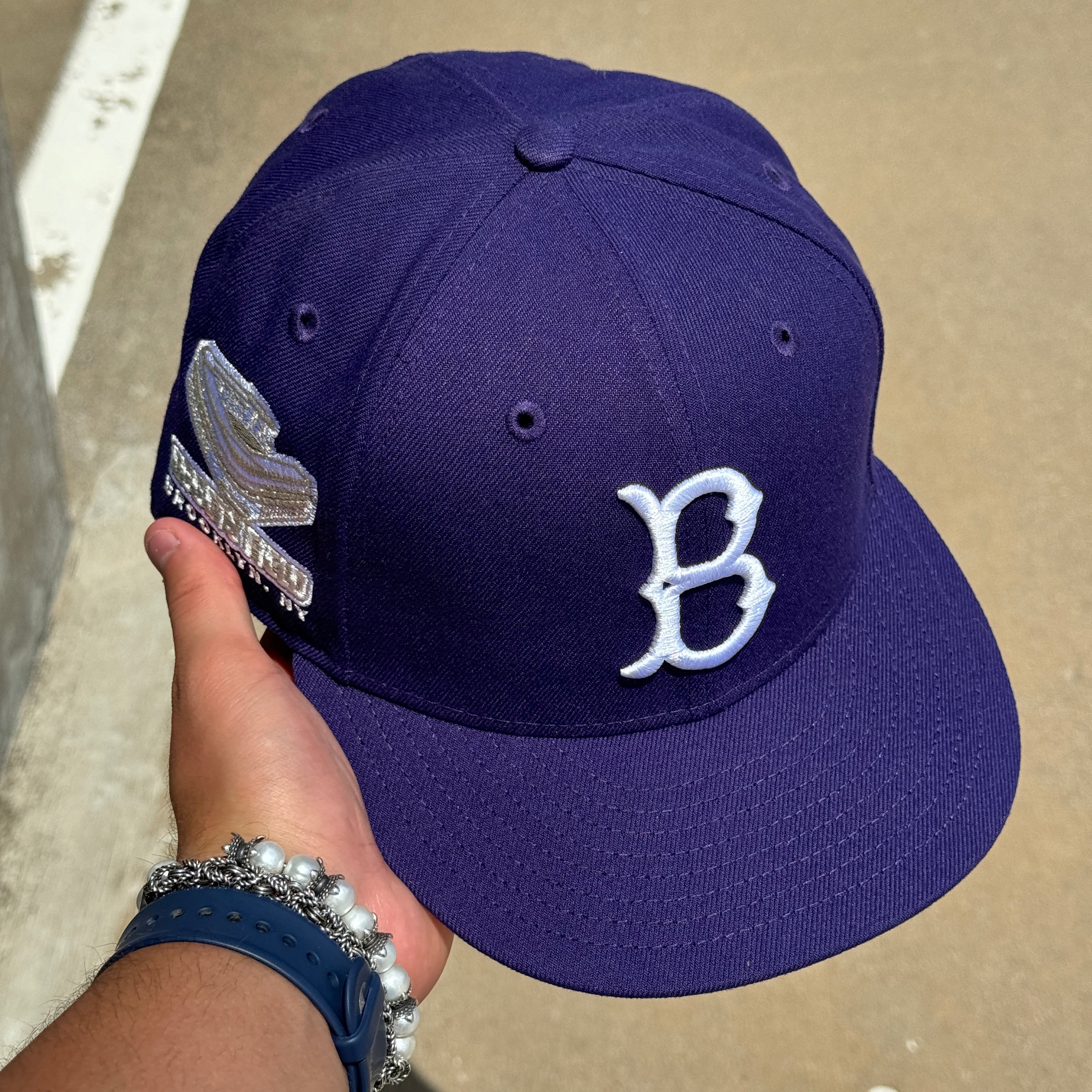 USED 3/4 Purple Brooklyn Dodgers Ebbets Field 59fifty New Era Fitted Hat Cap