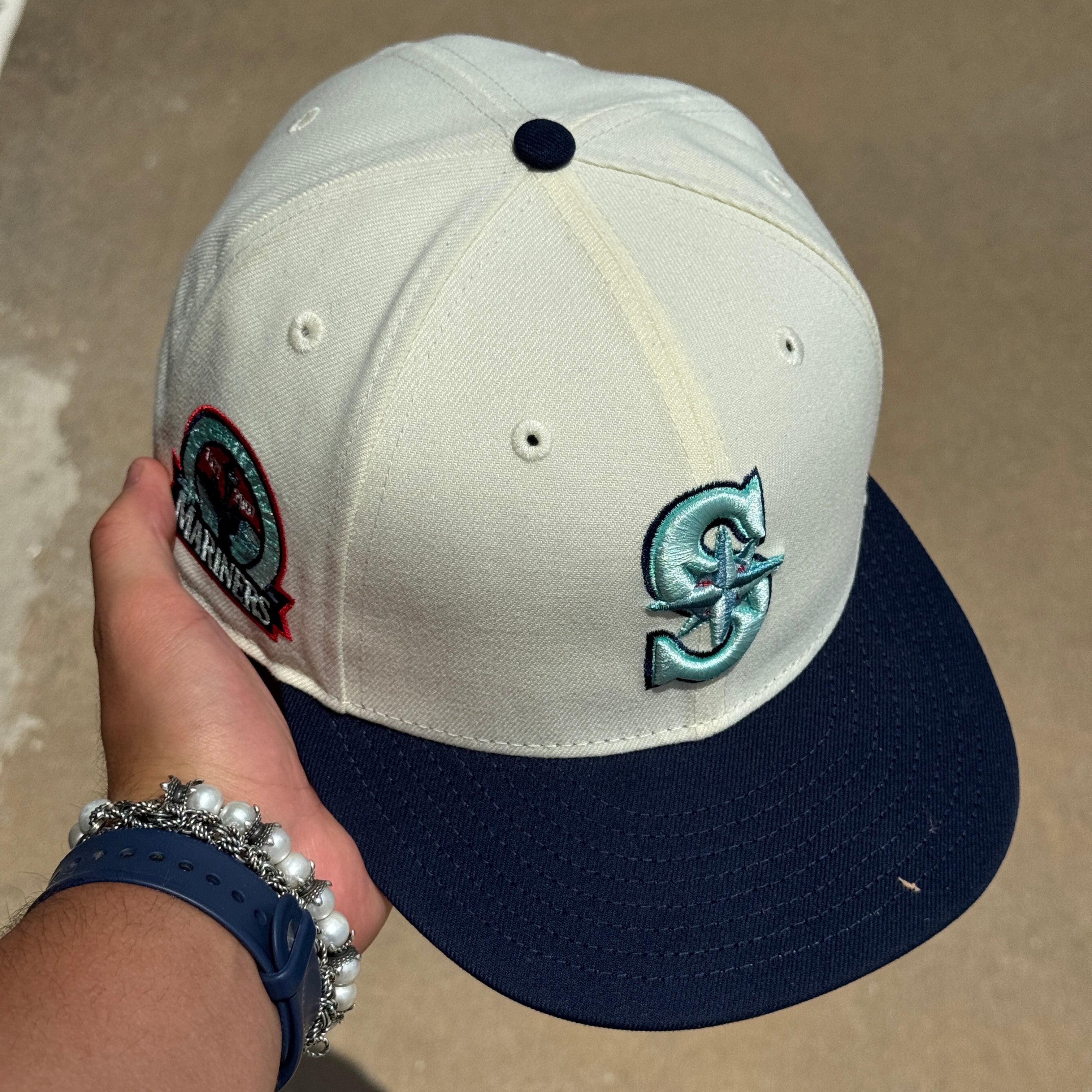 USED 3/4 Chrome Seattle Mariners 30th Anniversary 59fifty New Era Fitted Hat Cap